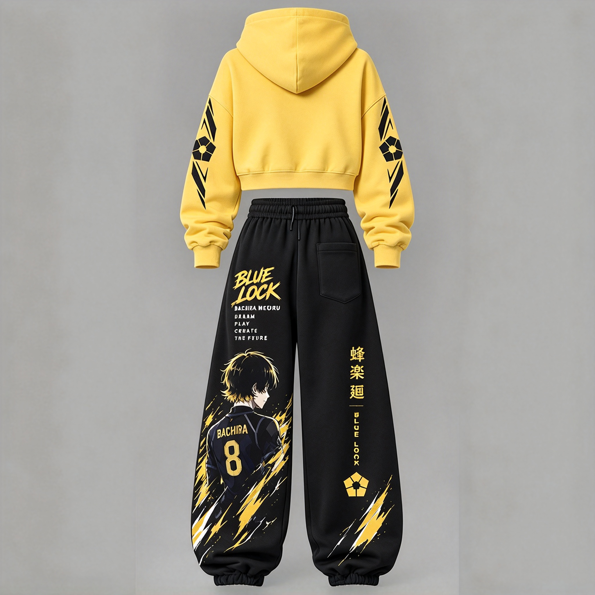 BLUE LOCK Women's Cropped Long Sleeve Hoodie & High Waist Jogger Pants 2 Piece Tracksuit Set