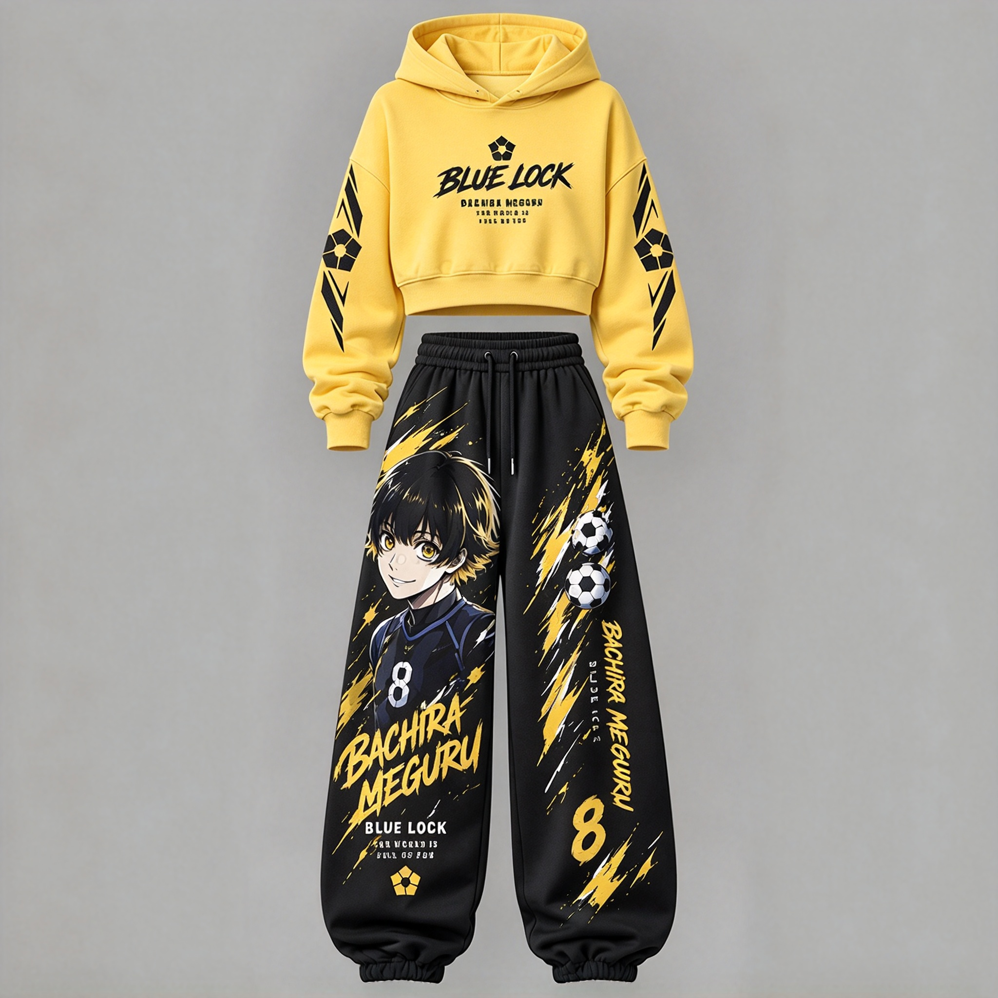BLUE LOCK Women's Cropped Long Sleeve Hoodie & High Waist Jogger Pants 2 Piece Tracksuit Set