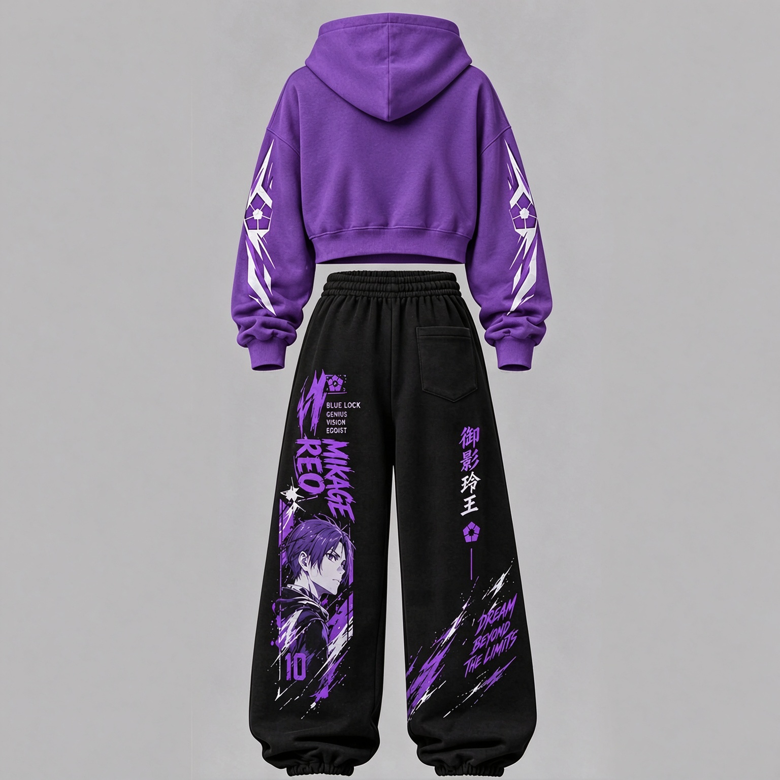 BLUE LOCK Women's Cropped Long Sleeve Hoodie & High Waist Jogger Pants 2 Piece Tracksuit Set