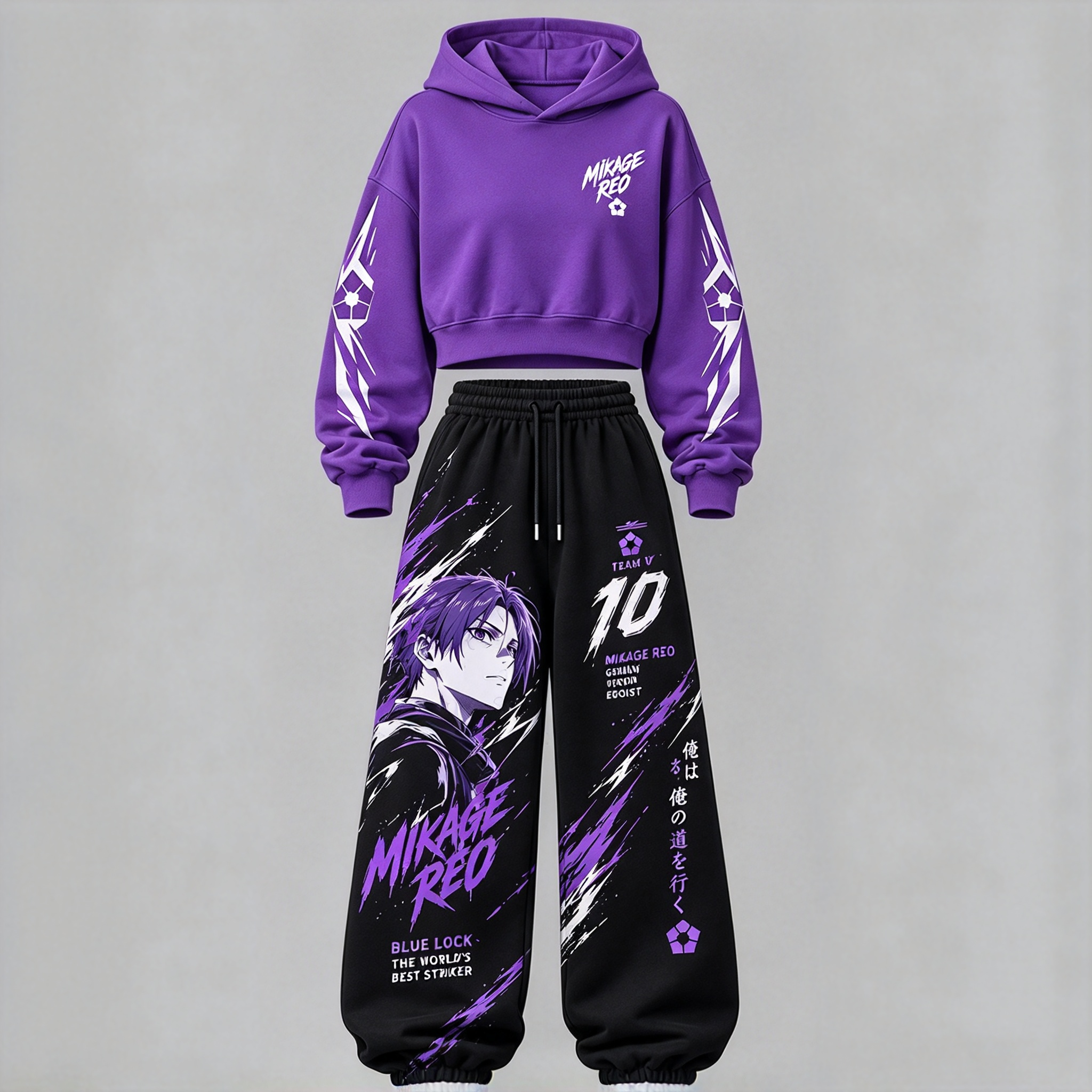 BLUE LOCK Women's Cropped Long Sleeve Hoodie & High Waist Jogger Pants 2 Piece Tracksuit Set