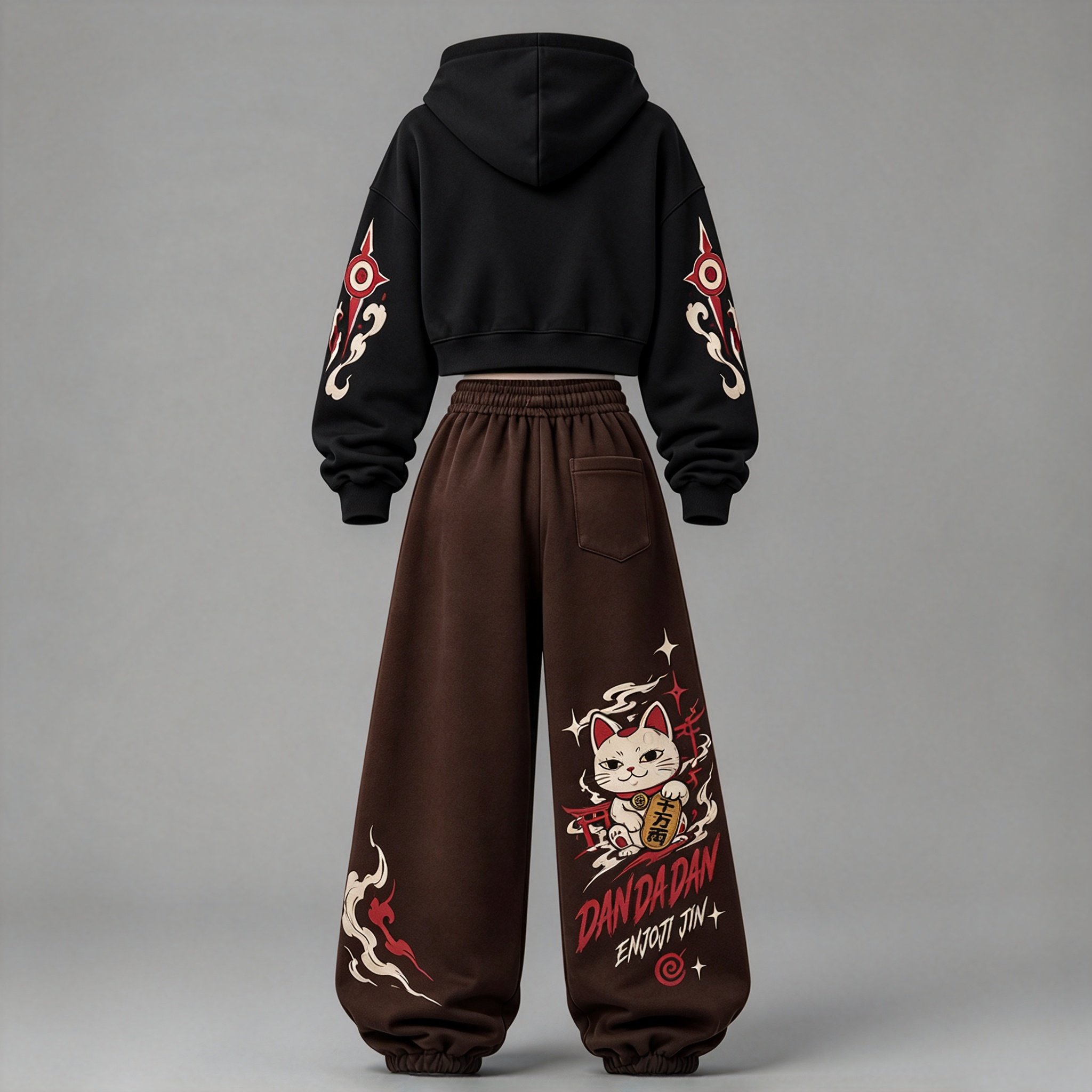 Dandadan Women's Cropped Long Sleeve Hoodie & High Waist Jogger Pants 2 Piece Tracksuit Set