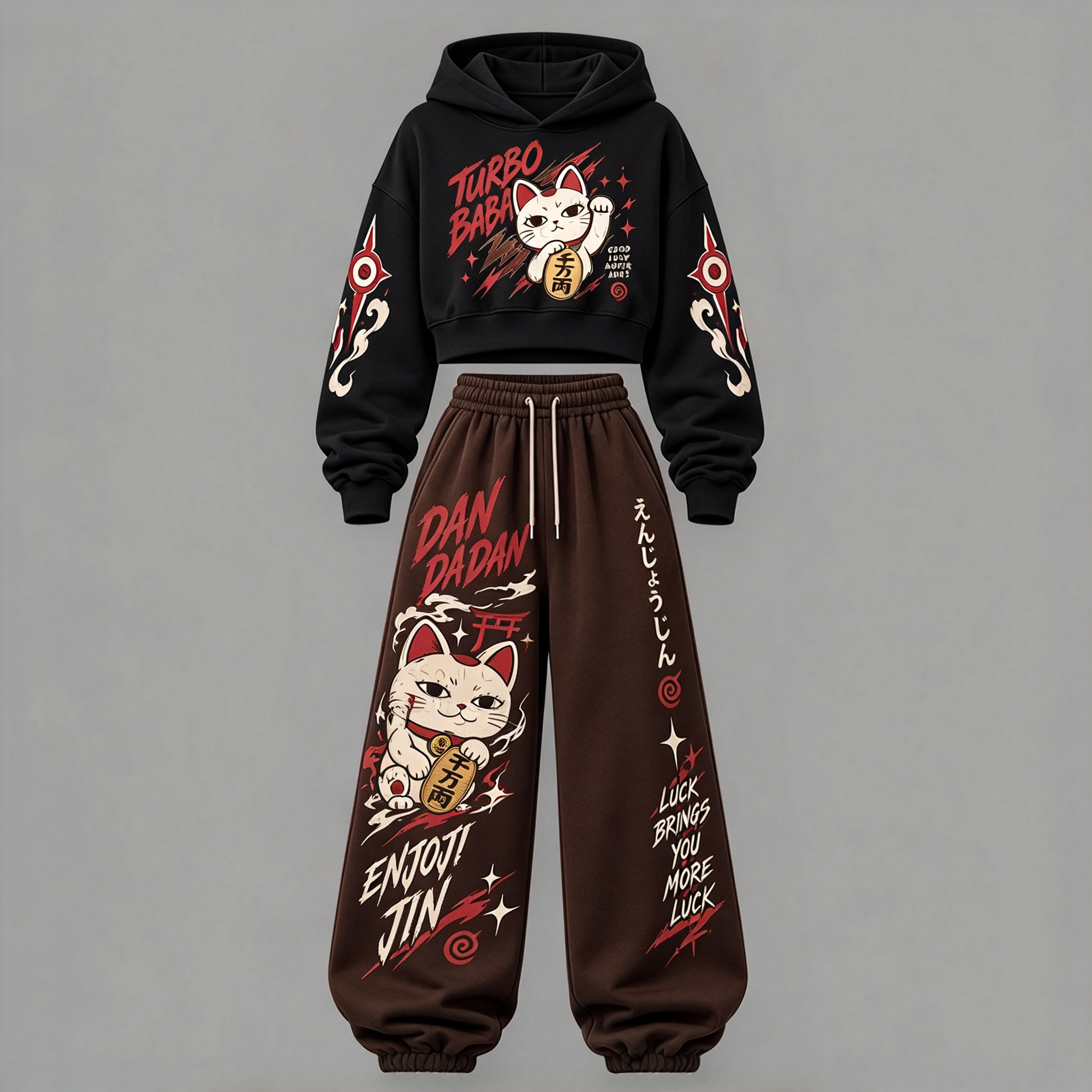 Dandadan Women's Cropped Long Sleeve Hoodie & High Waist Jogger Pants 2 Piece Tracksuit Set