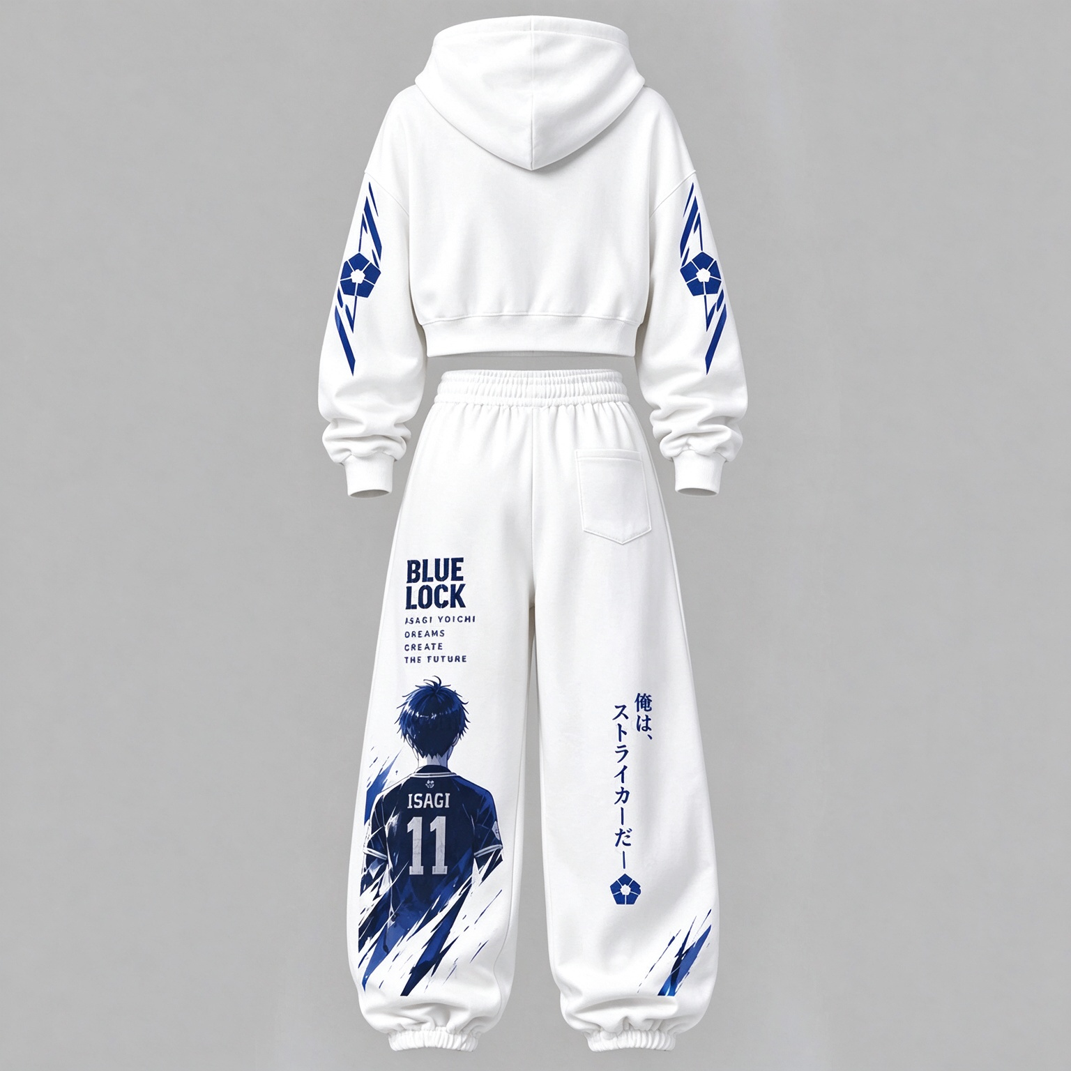 BLUE LOCK Women's Cropped Long Sleeve Hoodie & High Waist Jogger Pants 2 Piece Tracksuit Set