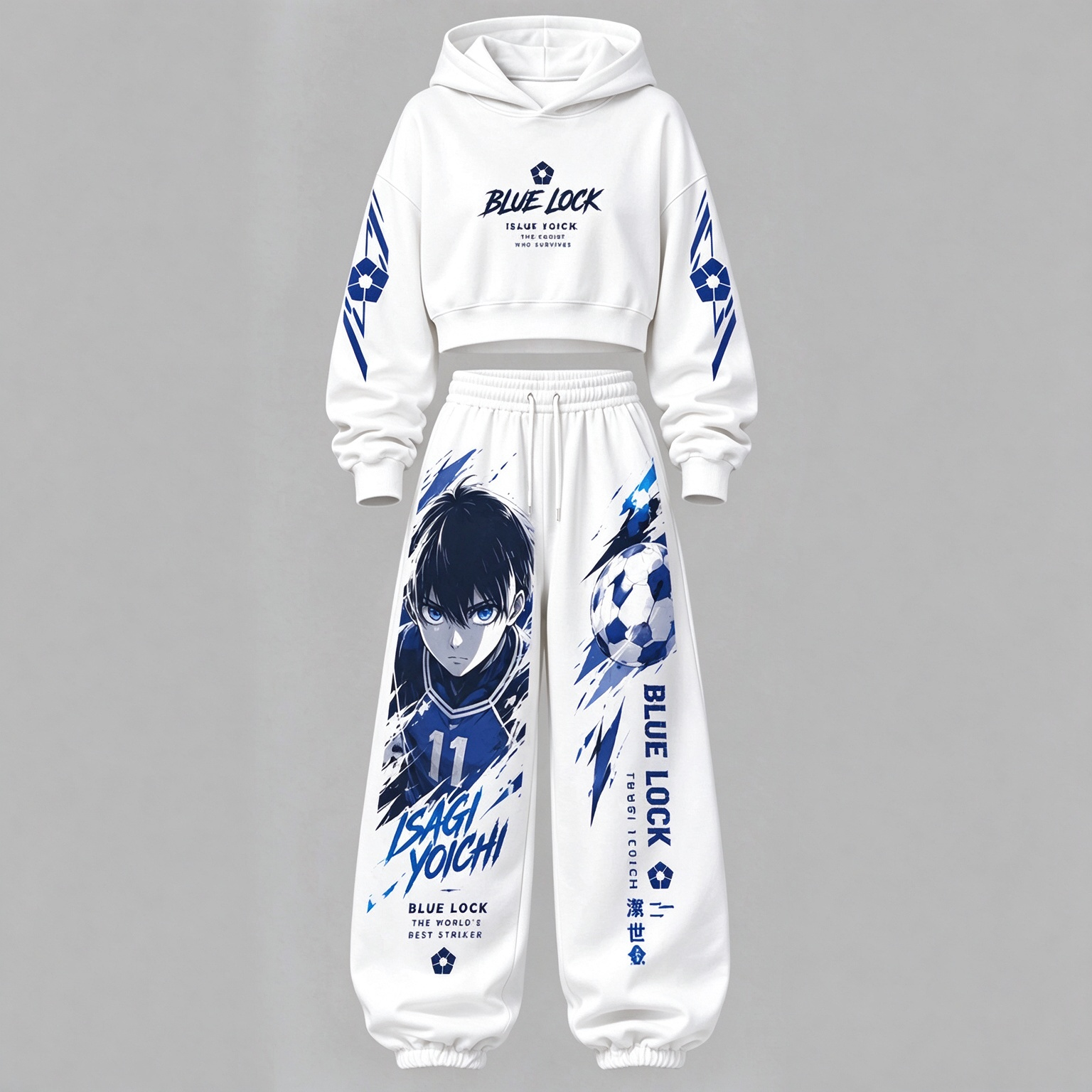 BLUE LOCK Women's Cropped Long Sleeve Hoodie & High Waist Jogger Pants 2 Piece Tracksuit Set