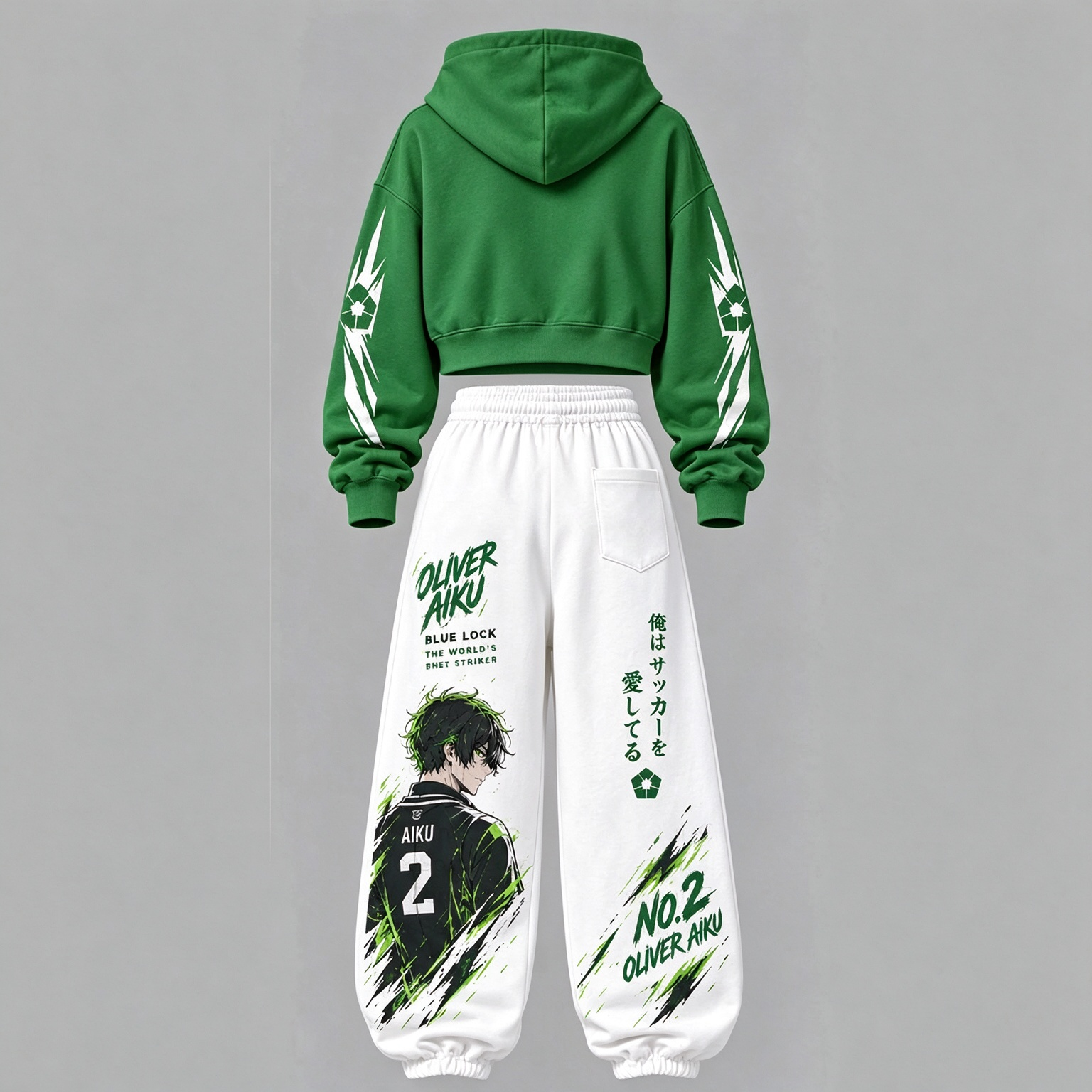 BLUE LOCK Women's Cropped Long Sleeve Hoodie & High Waist Jogger Pants 2 Piece Tracksuit Set