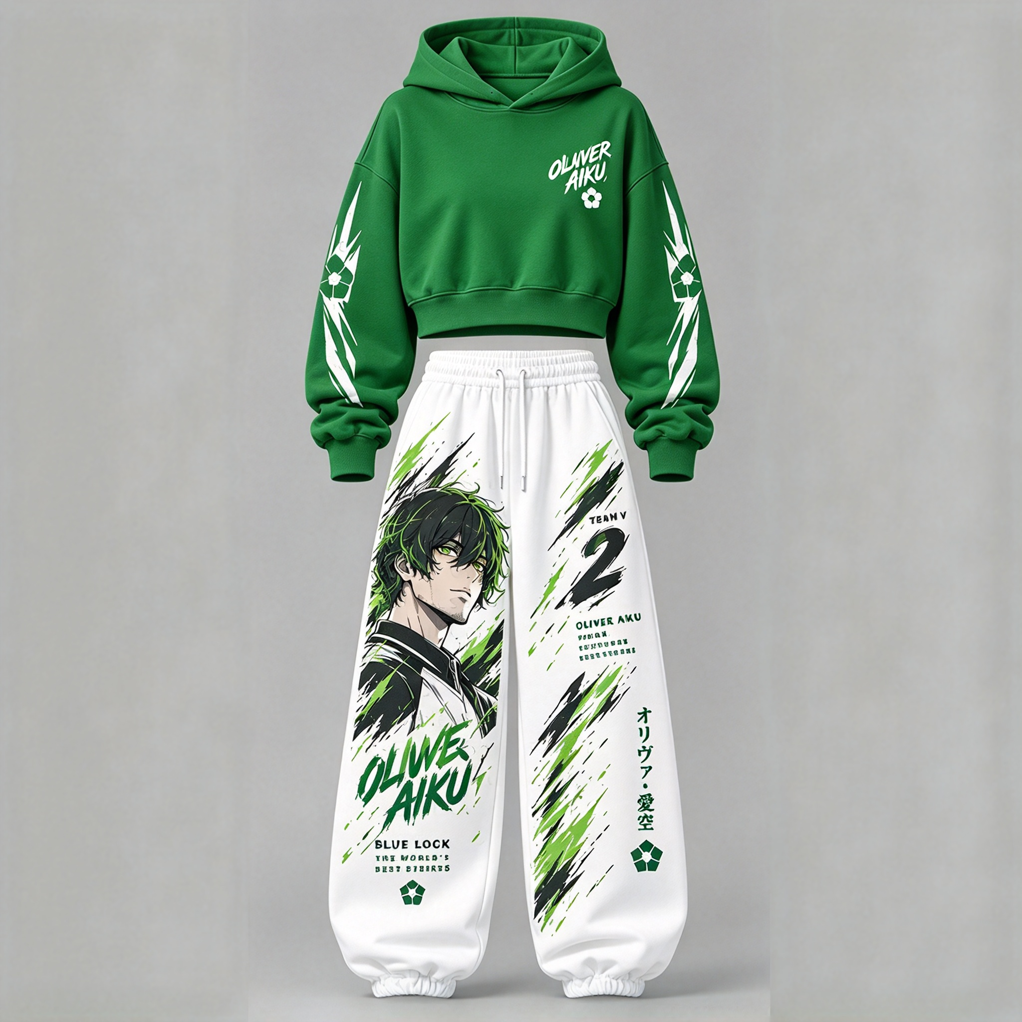 BLUE LOCK Women's Cropped Long Sleeve Hoodie & High Waist Jogger Pants 2 Piece Tracksuit Set
