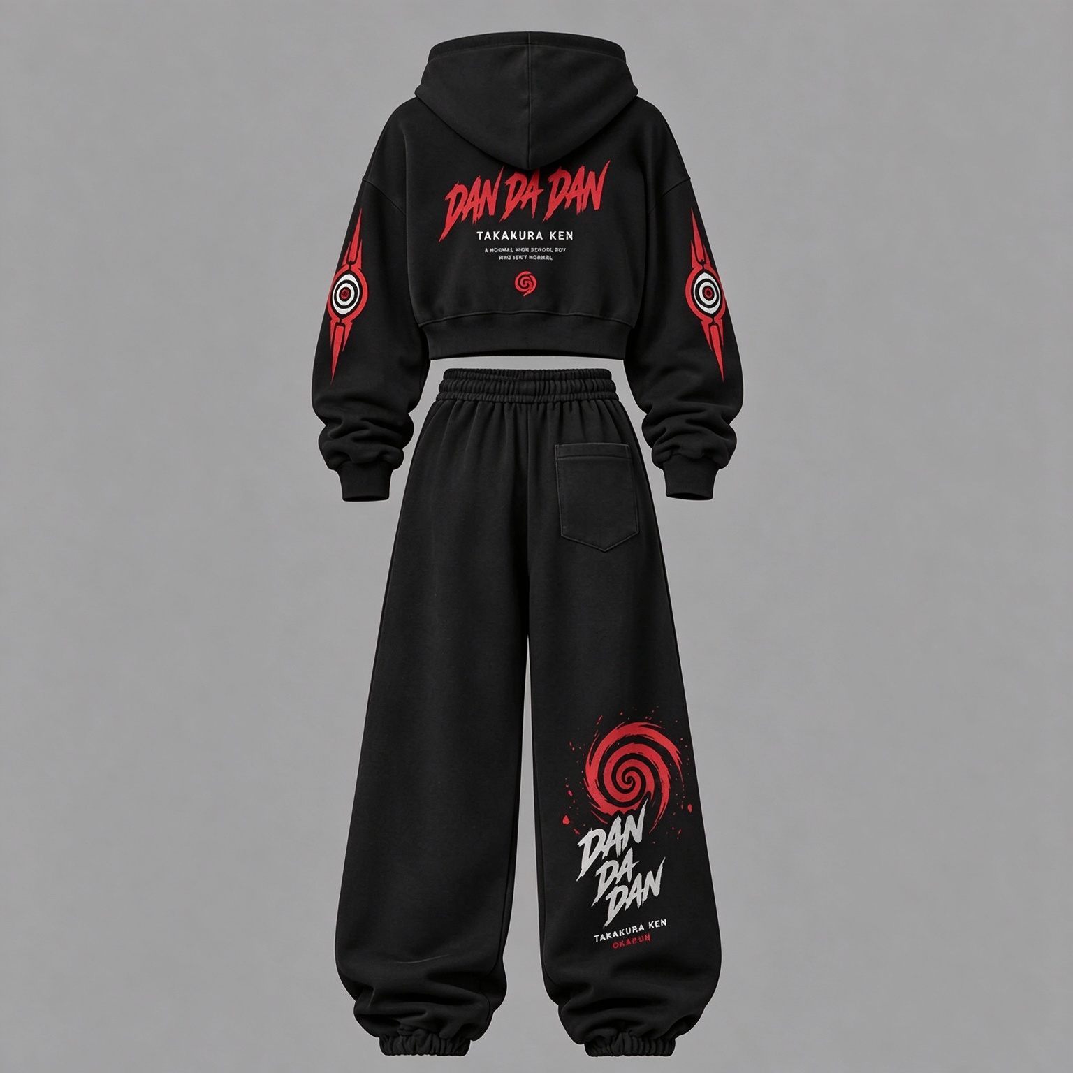 Dandadan Women's Cropped Long Sleeve Hoodie & High Waist Jogger Pants 2 Piece Tracksuit Set