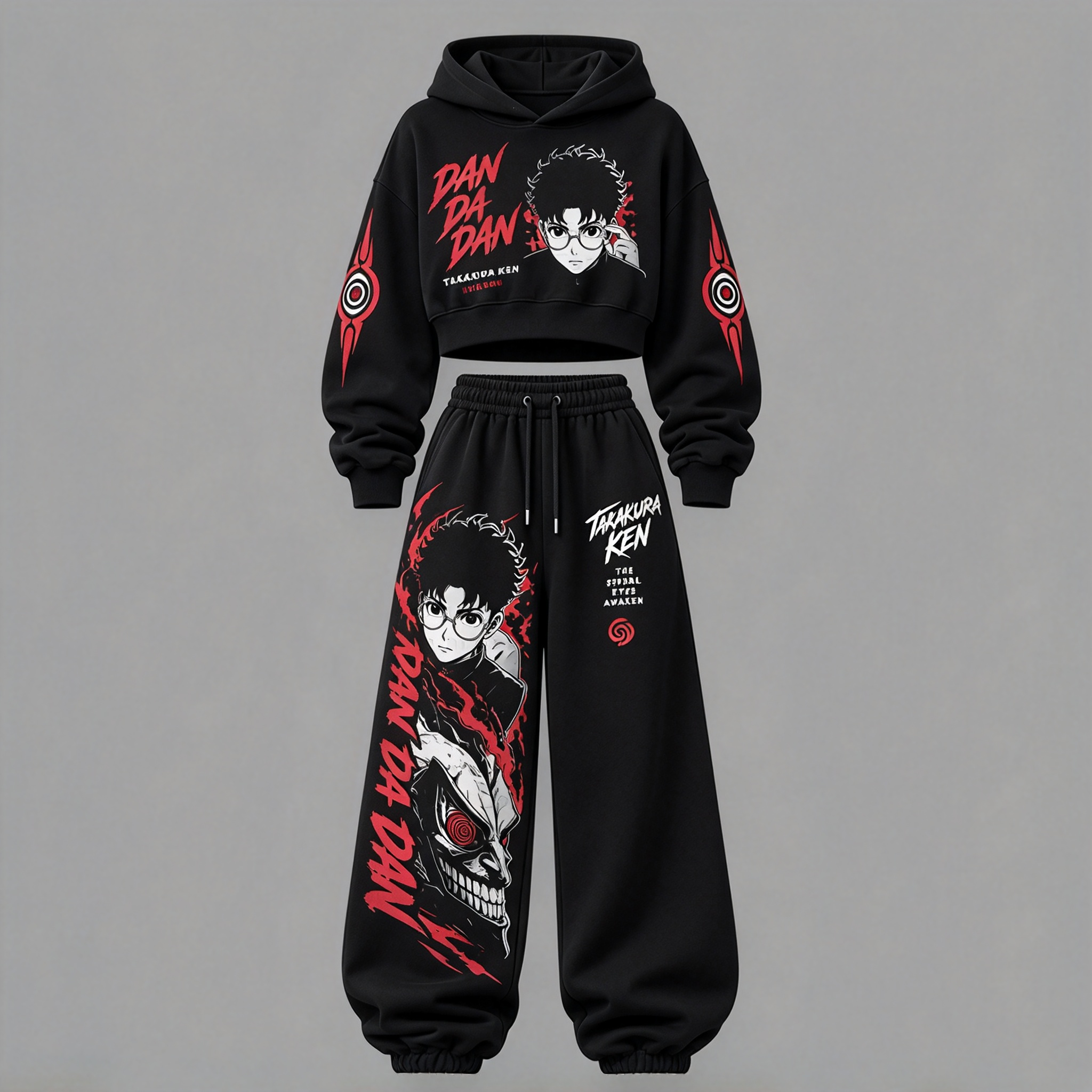Dandadan Women's Cropped Long Sleeve Hoodie & High Waist Jogger Pants 2 Piece Tracksuit Set