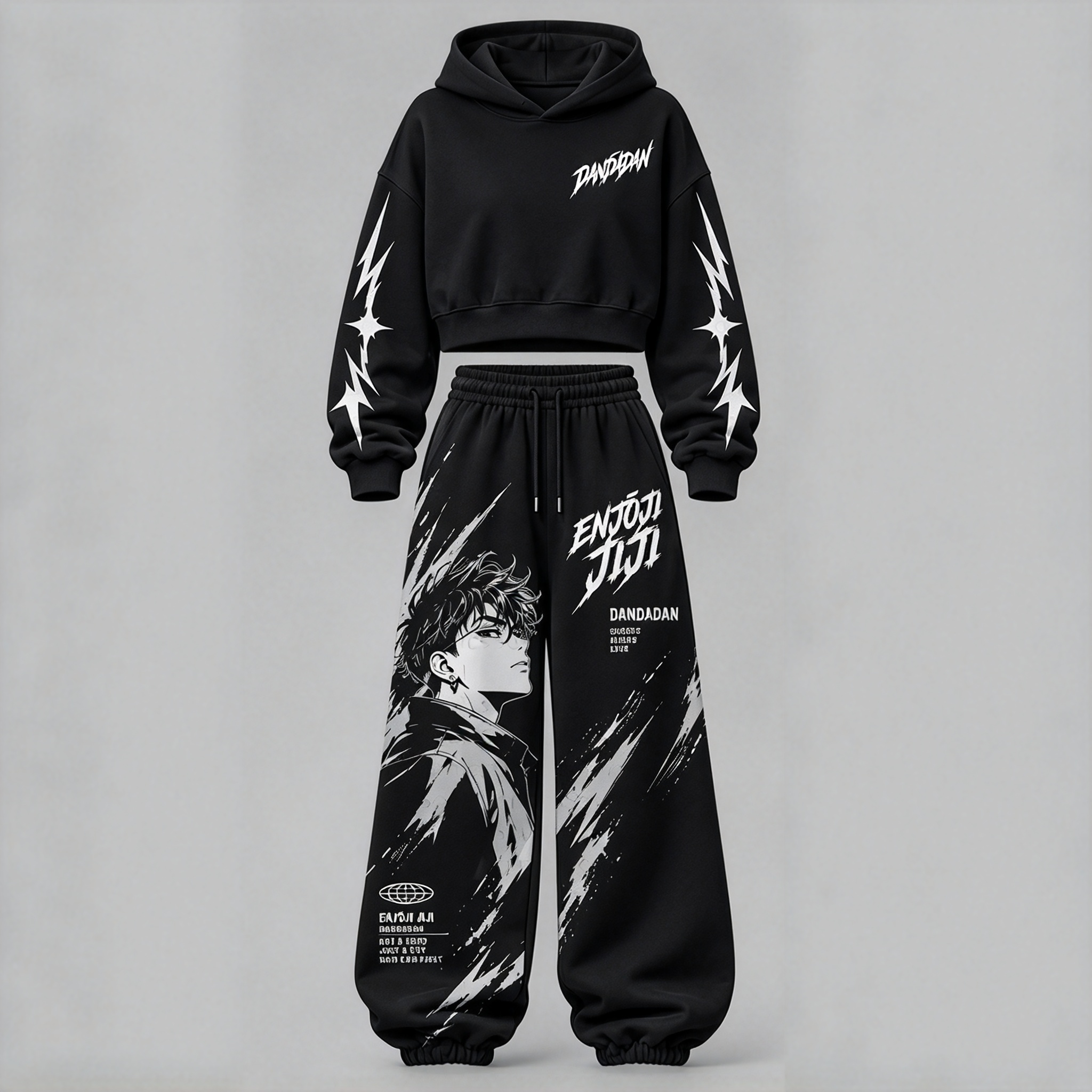 Dandadan Women's Cropped Long Sleeve Hoodie & High Waist Jogger Pants 2 Piece Tracksuit Set