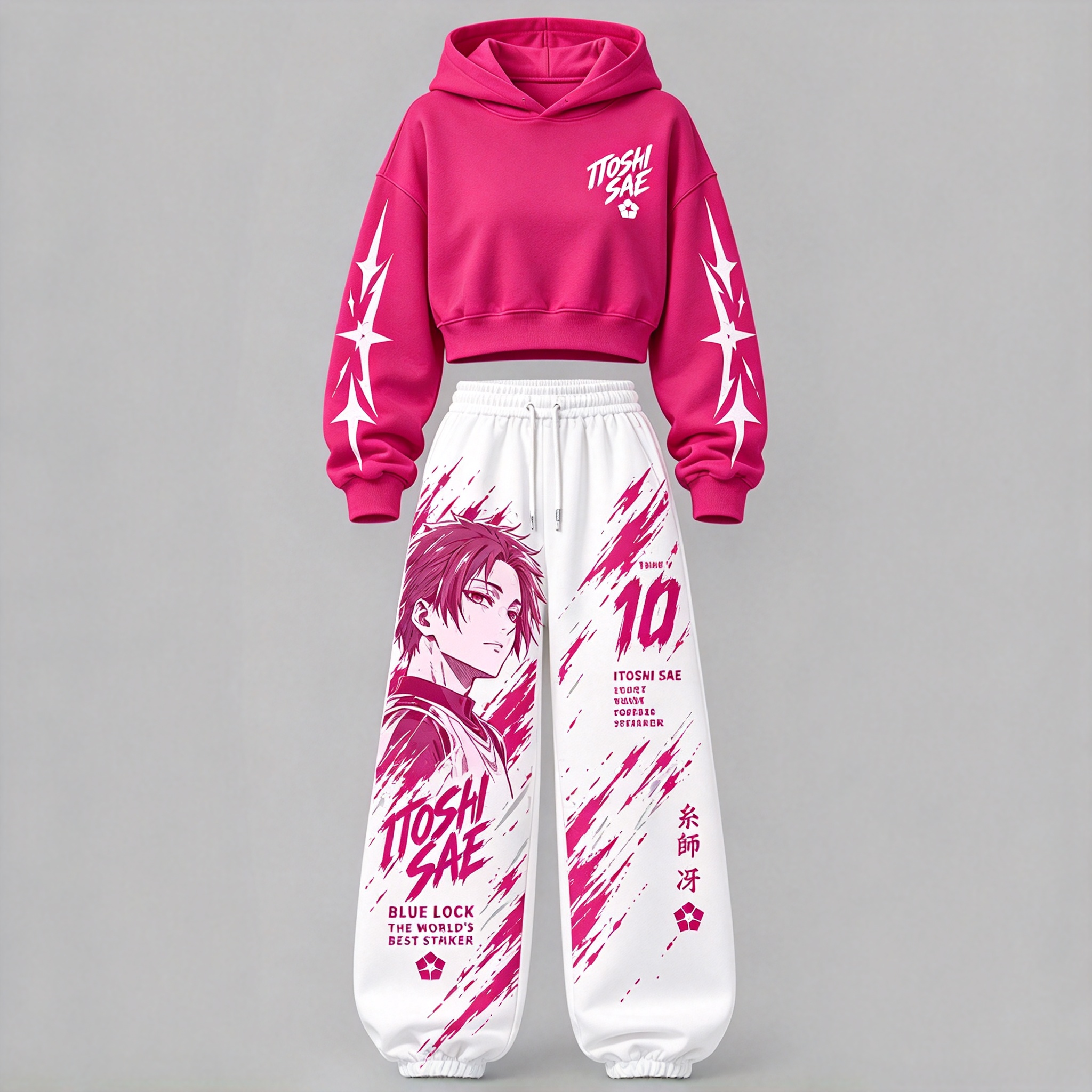 BLUE LOCK Women's Cropped Long Sleeve Hoodie & High Waist Jogger Pants 2 Piece Tracksuit Set