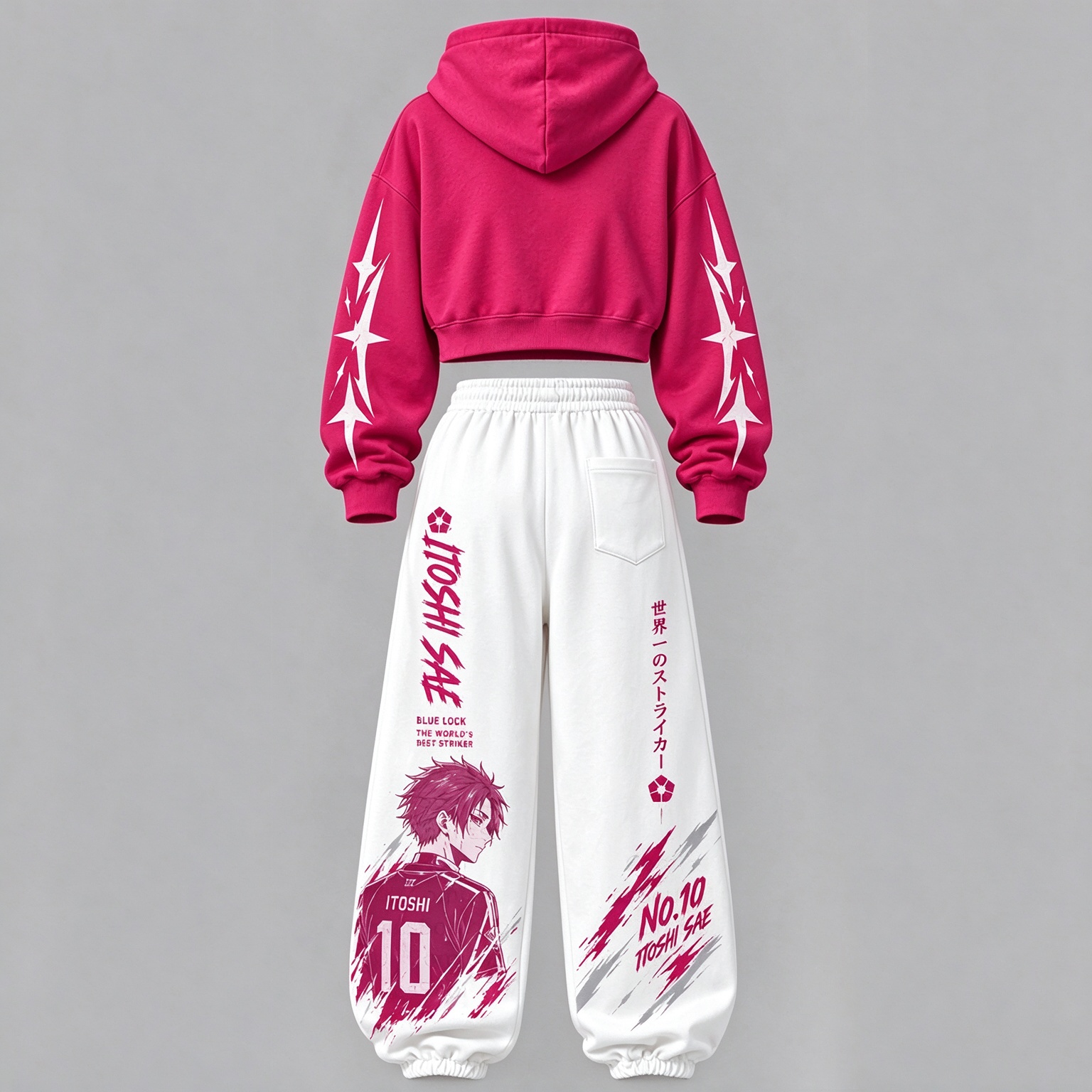 BLUE LOCK Women's Cropped Long Sleeve Hoodie & High Waist Jogger Pants 2 Piece Tracksuit Set