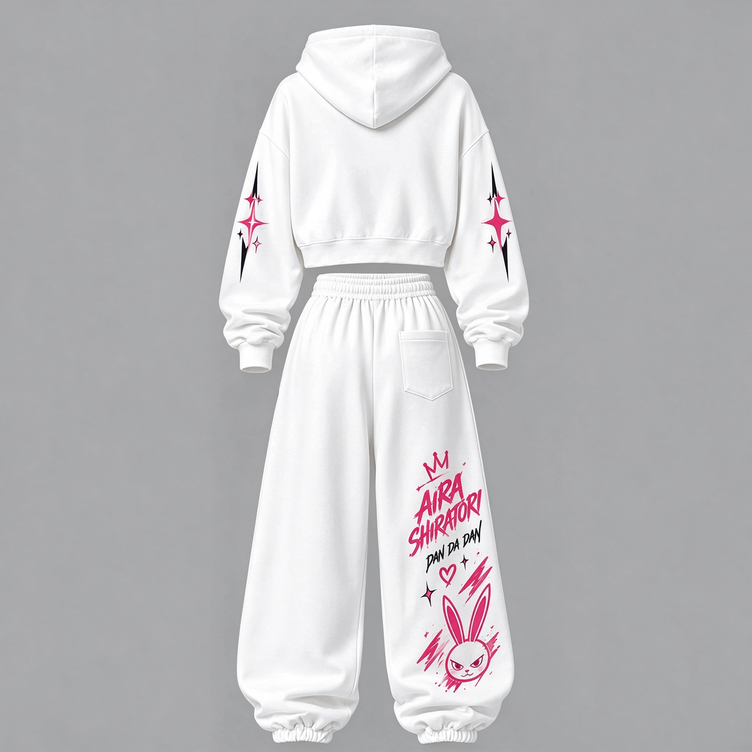 Dandadan Women's Cropped Long Sleeve Hoodie & High Waist Jogger Pants 2 Piece Tracksuit Set