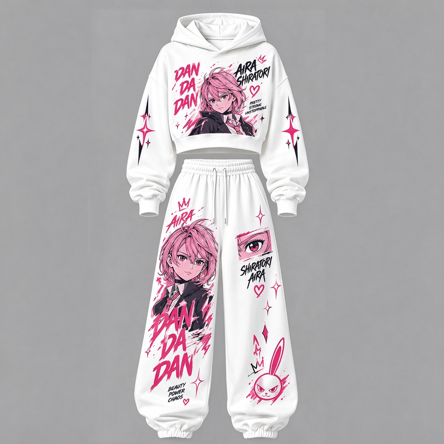 Dandadan Women's Cropped Long Sleeve Hoodie & High Waist Jogger Pants 2 Piece Tracksuit Set