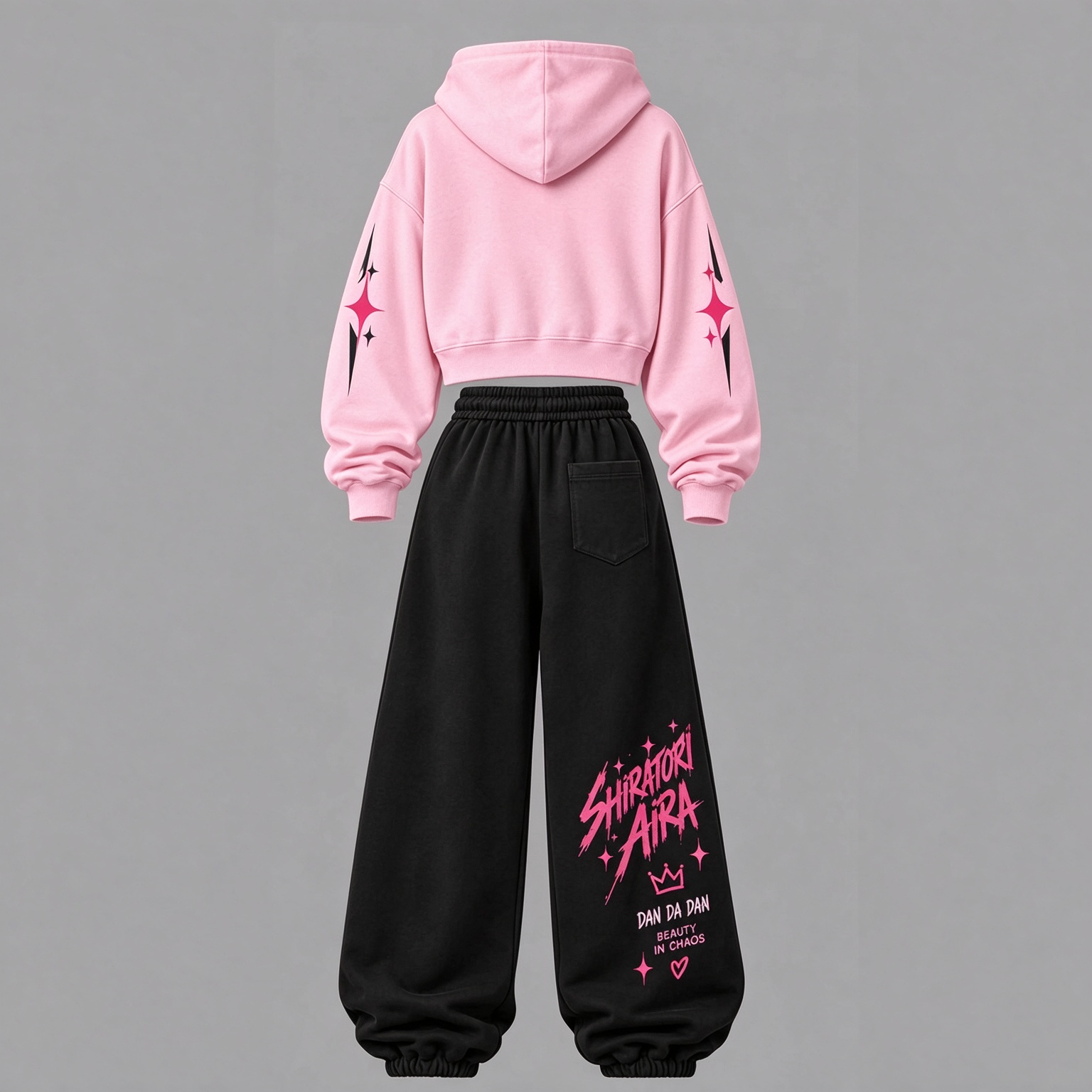 Dandadan Women's Cropped Long Sleeve Hoodie & High Waist Jogger Pants 2 Piece Tracksuit Set