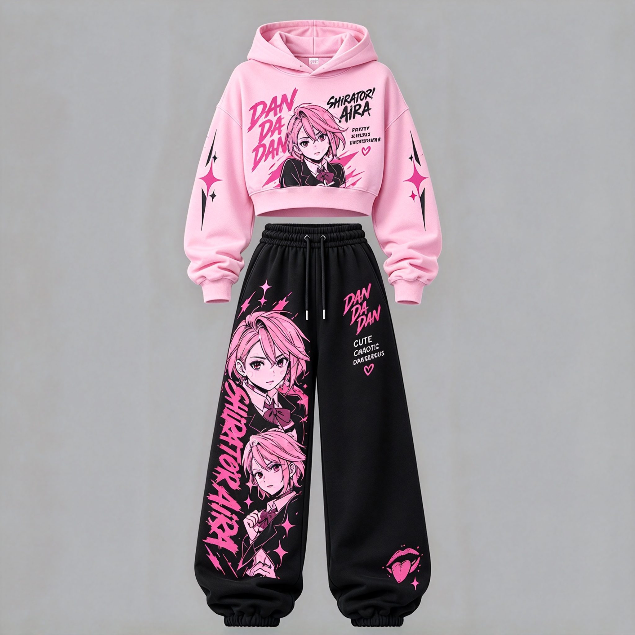 Dandadan Women's Cropped Long Sleeve Hoodie & High Waist Jogger Pants 2 Piece Tracksuit Set