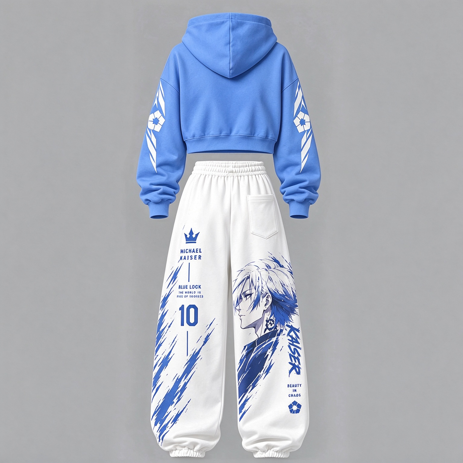 BLUE LOCK Women's Cropped Long Sleeve Hoodie & High Waist Jogger Pants 2 Piece Tracksuit Set