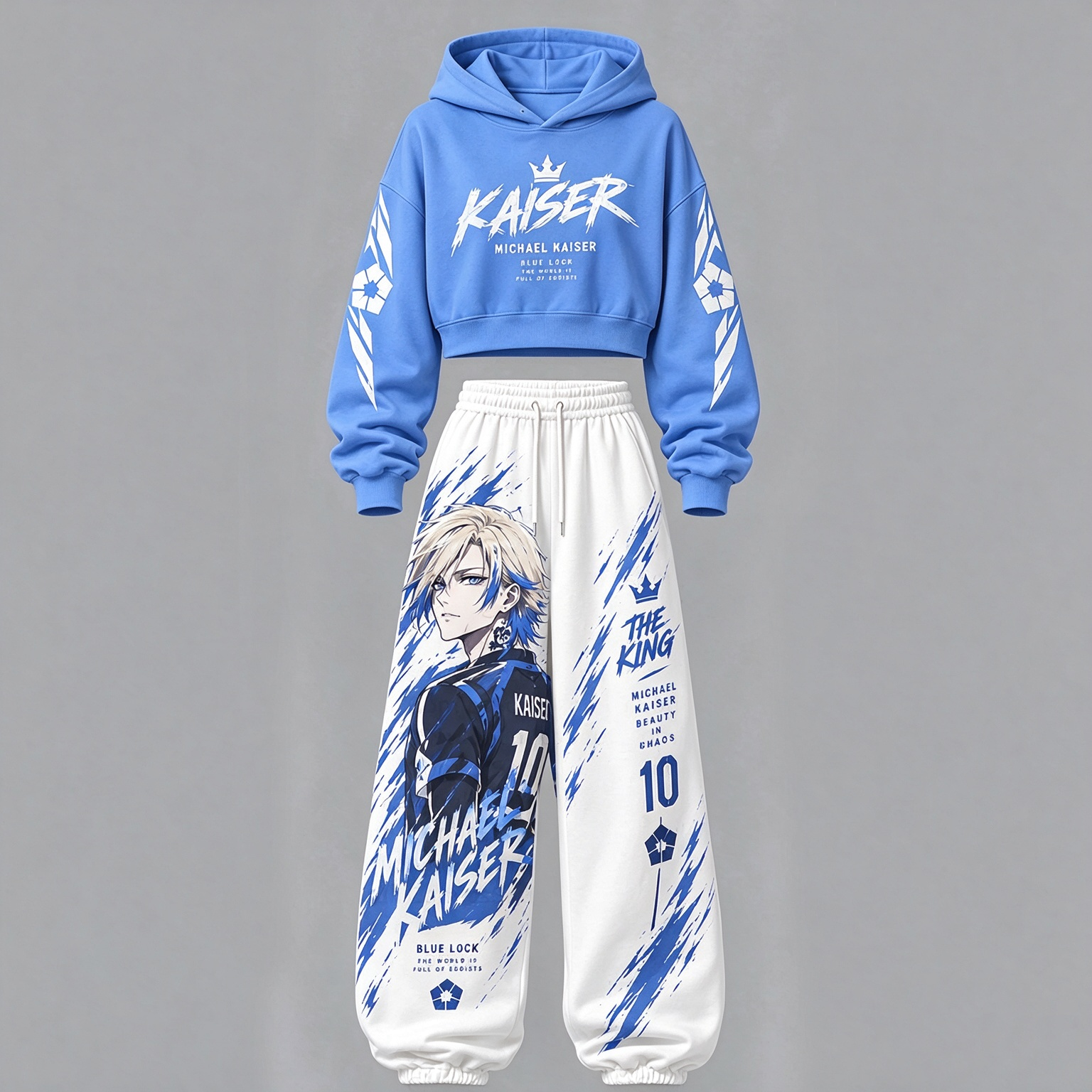 BLUE LOCK Women's Cropped Long Sleeve Hoodie & High Waist Jogger Pants 2 Piece Tracksuit Set