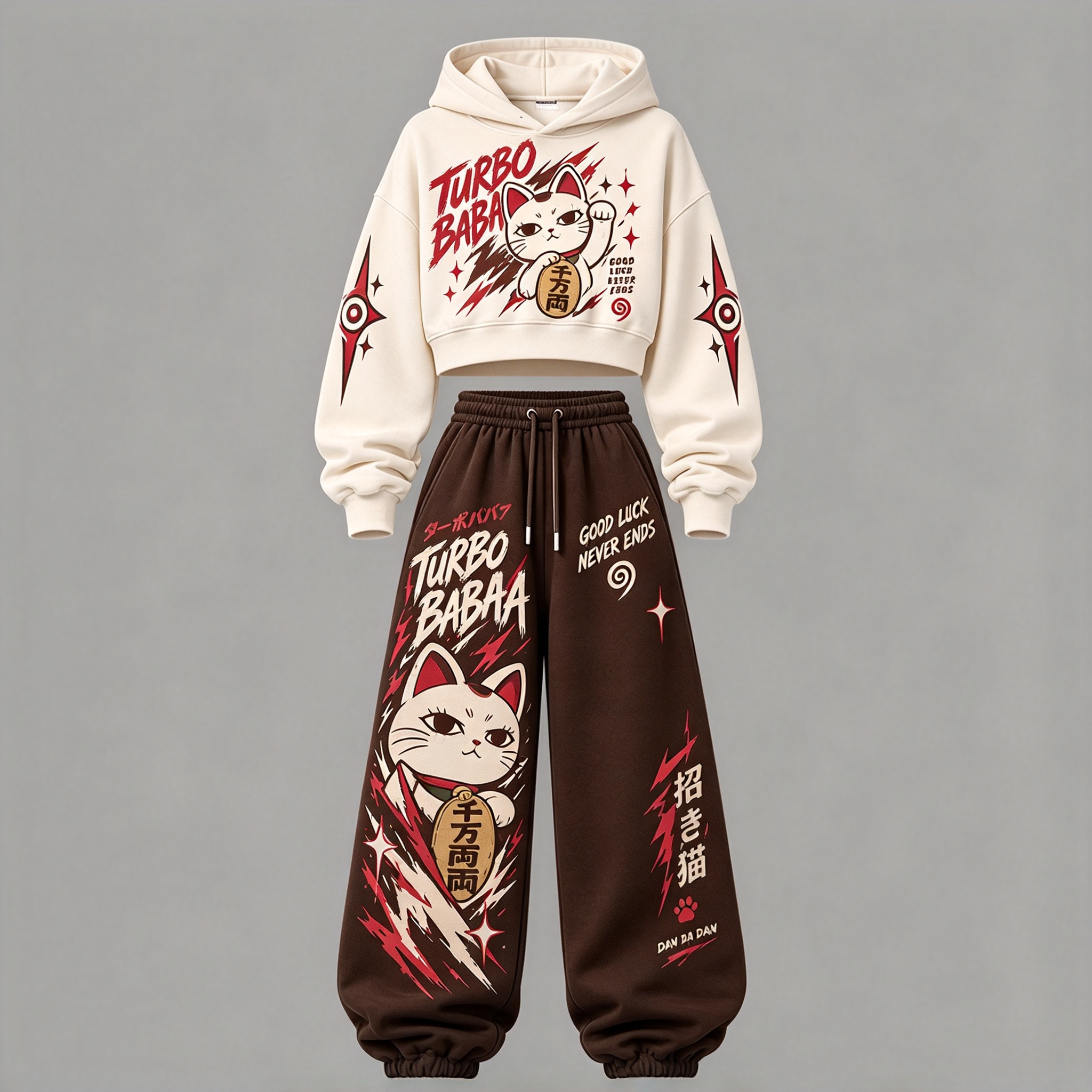 Dandadan Women's Cropped Long Sleeve Hoodie & High Waist Jogger Pants 2 Piece Tracksuit Set