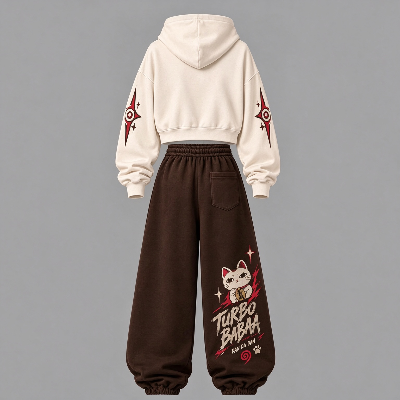 Dandadan Women's Cropped Long Sleeve Hoodie & High Waist Jogger Pants 2 Piece Tracksuit Set