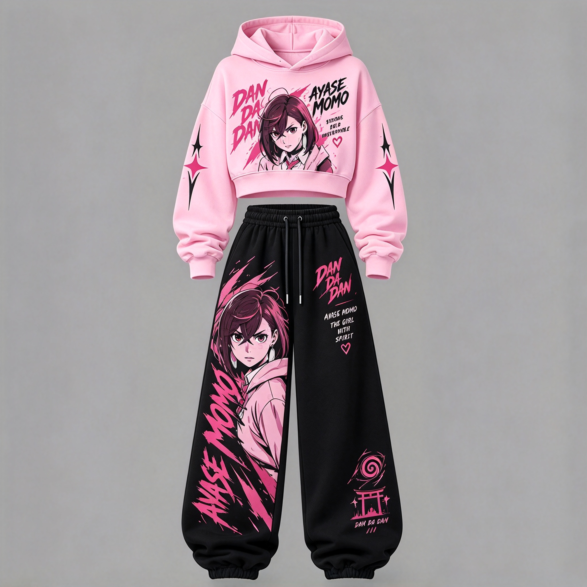 Dandadan Women's Cropped Long Sleeve Hoodie & High Waist Jogger Pants 2 Piece Tracksuit Set