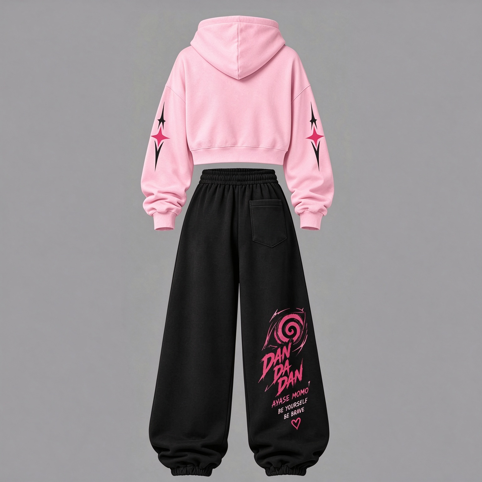 Dandadan Women's Cropped Long Sleeve Hoodie & High Waist Jogger Pants 2 Piece Tracksuit Set