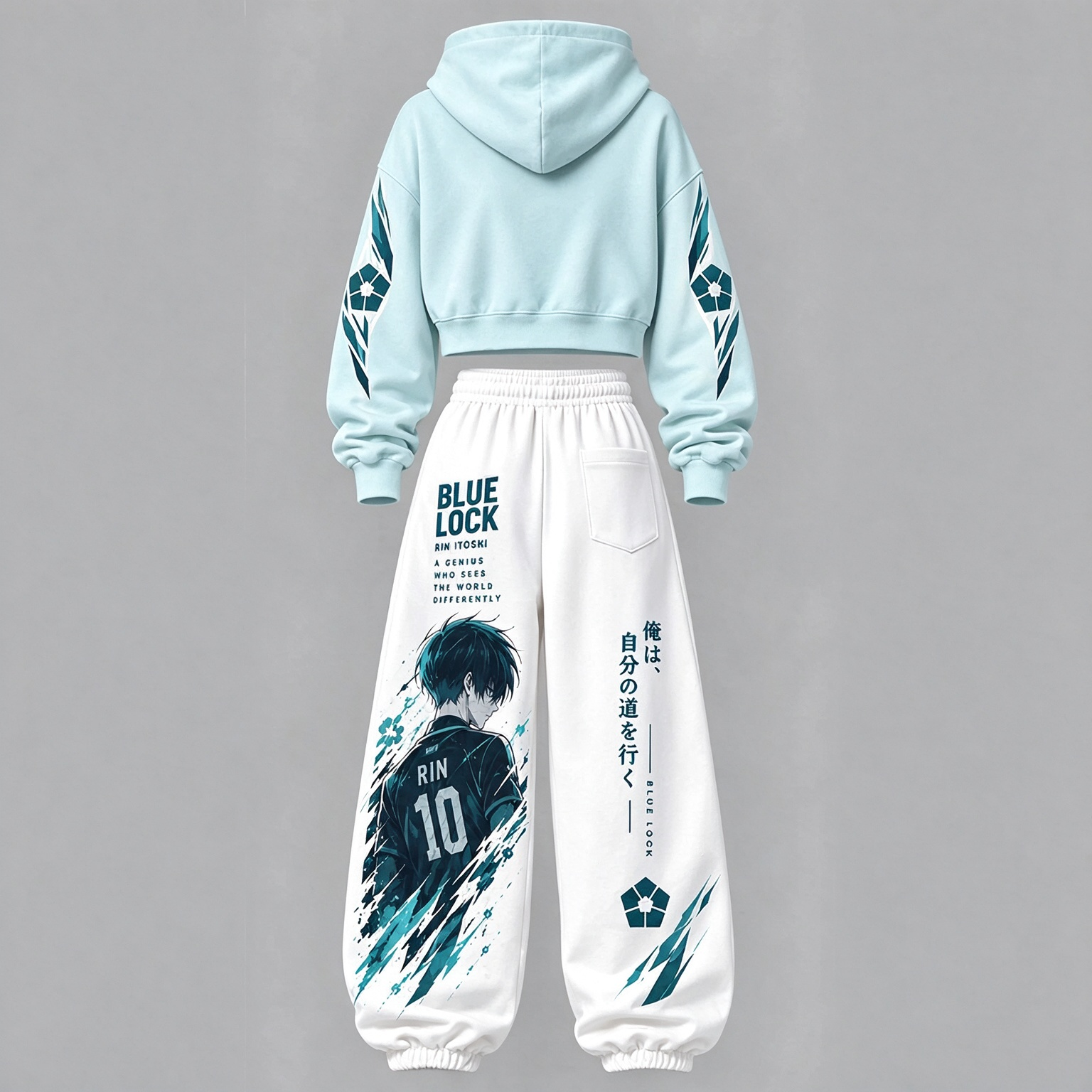 BLUE LOCK Women's Cropped Long Sleeve Hoodie & High Waist Jogger Pants 2 Piece Tracksuit Set
