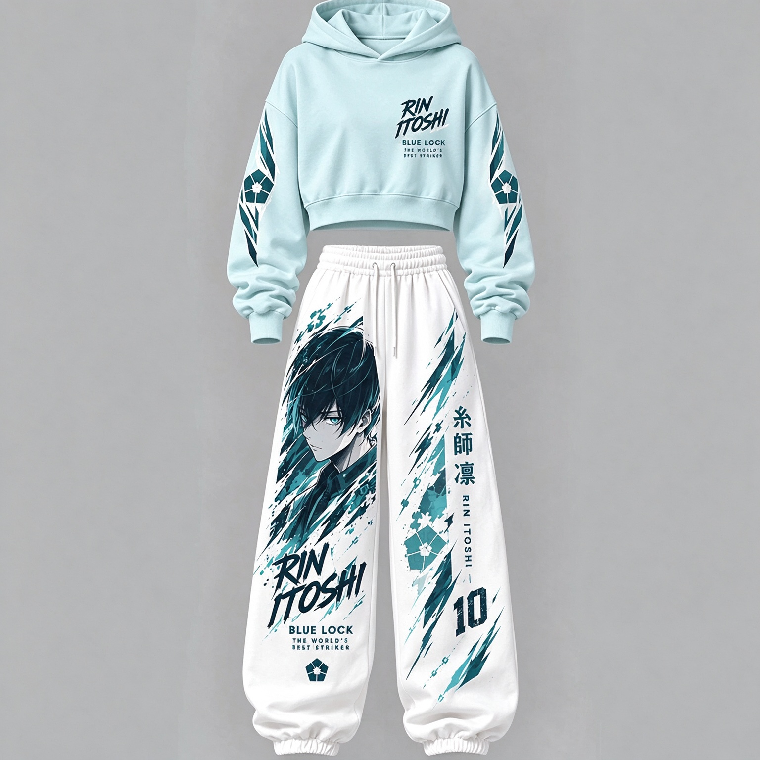 BLUE LOCK Women's Cropped Long Sleeve Hoodie & High Waist Jogger Pants 2 Piece Tracksuit Set