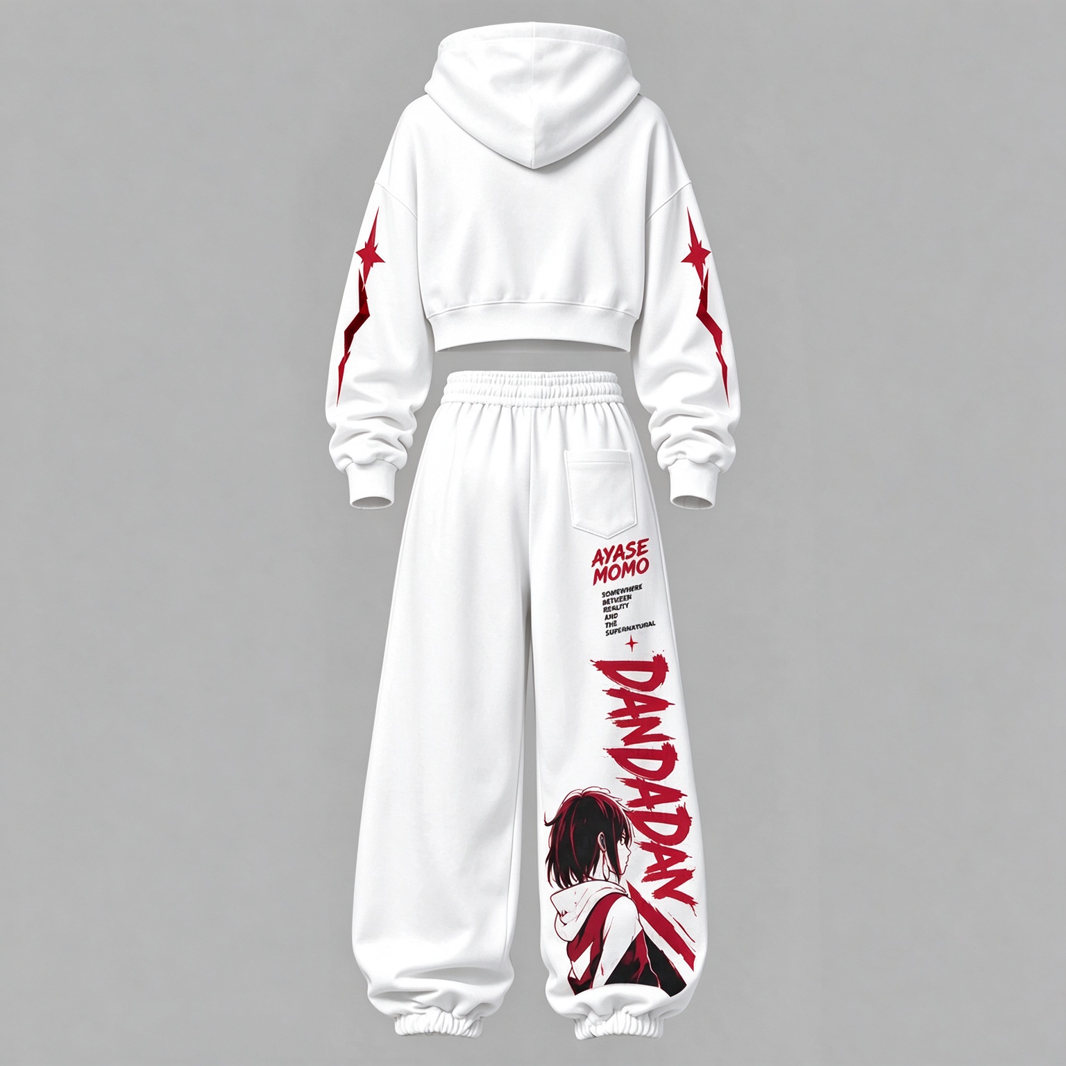 Dandadan Women's Cropped Long Sleeve Hoodie & High Waist Jogger Pants 2 Piece Tracksuit Set