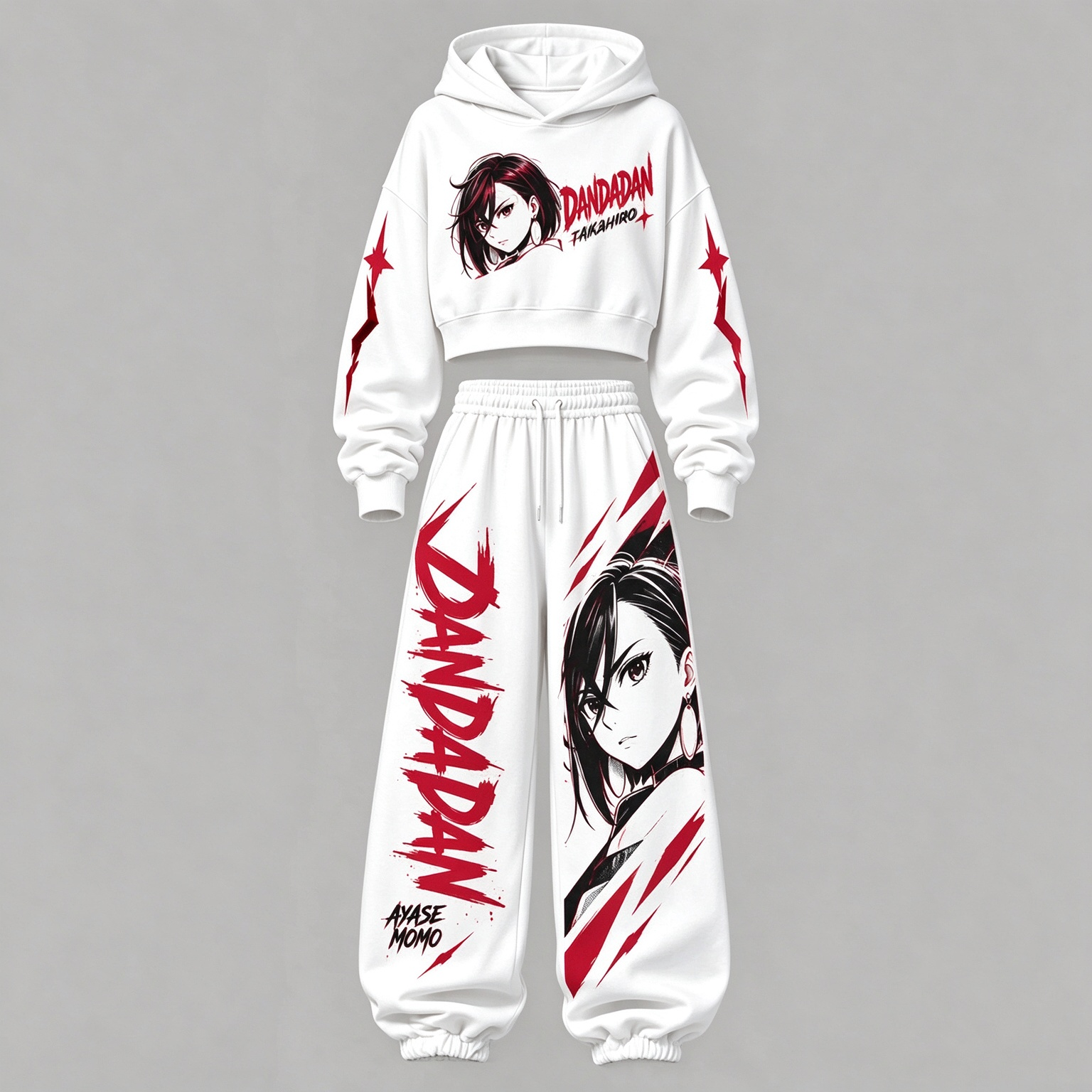 Dandadan Women's Cropped Long Sleeve Hoodie & High Waist Jogger Pants 2 Piece Tracksuit Set