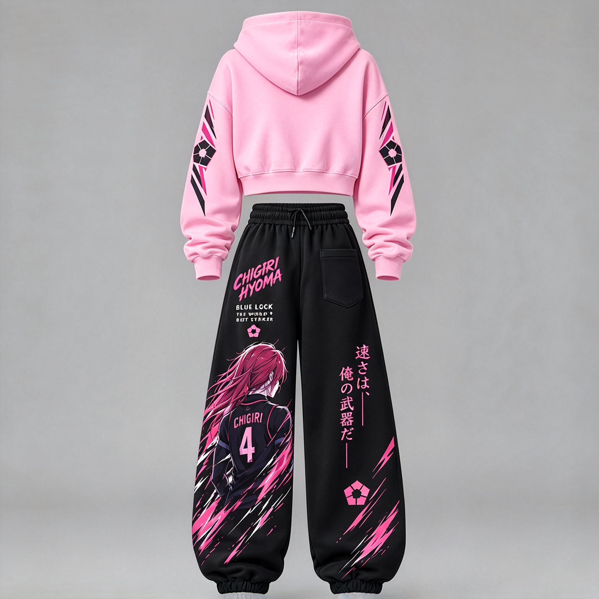 BLUE LOCK Women's Cropped Long Sleeve Hoodie & High Waist Jogger Pants 2 Piece Tracksuit Set