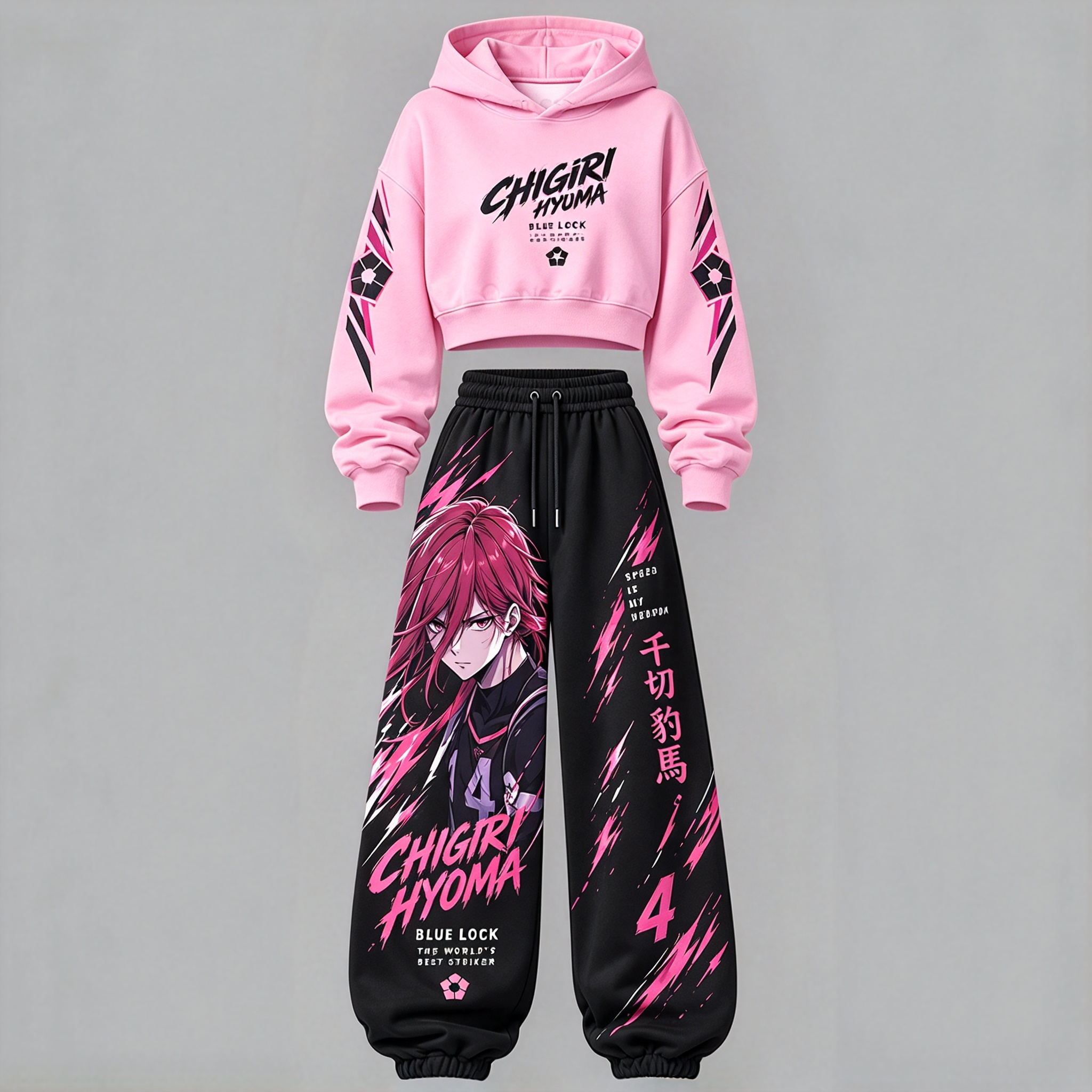 BLUE LOCK Women's Cropped Long Sleeve Hoodie & High Waist Jogger Pants 2 Piece Tracksuit Set