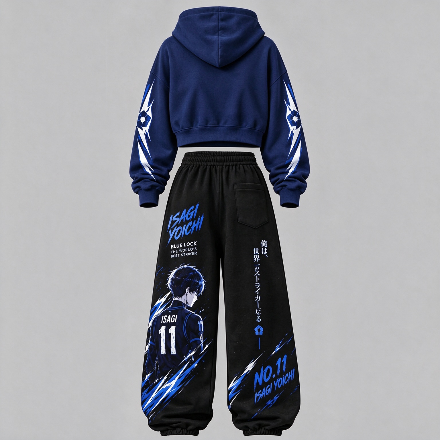 BLUE LOCK Women's Cropped Long Sleeve Hoodie & High Waist Jogger Pants 2 Piece Tracksuit Set
