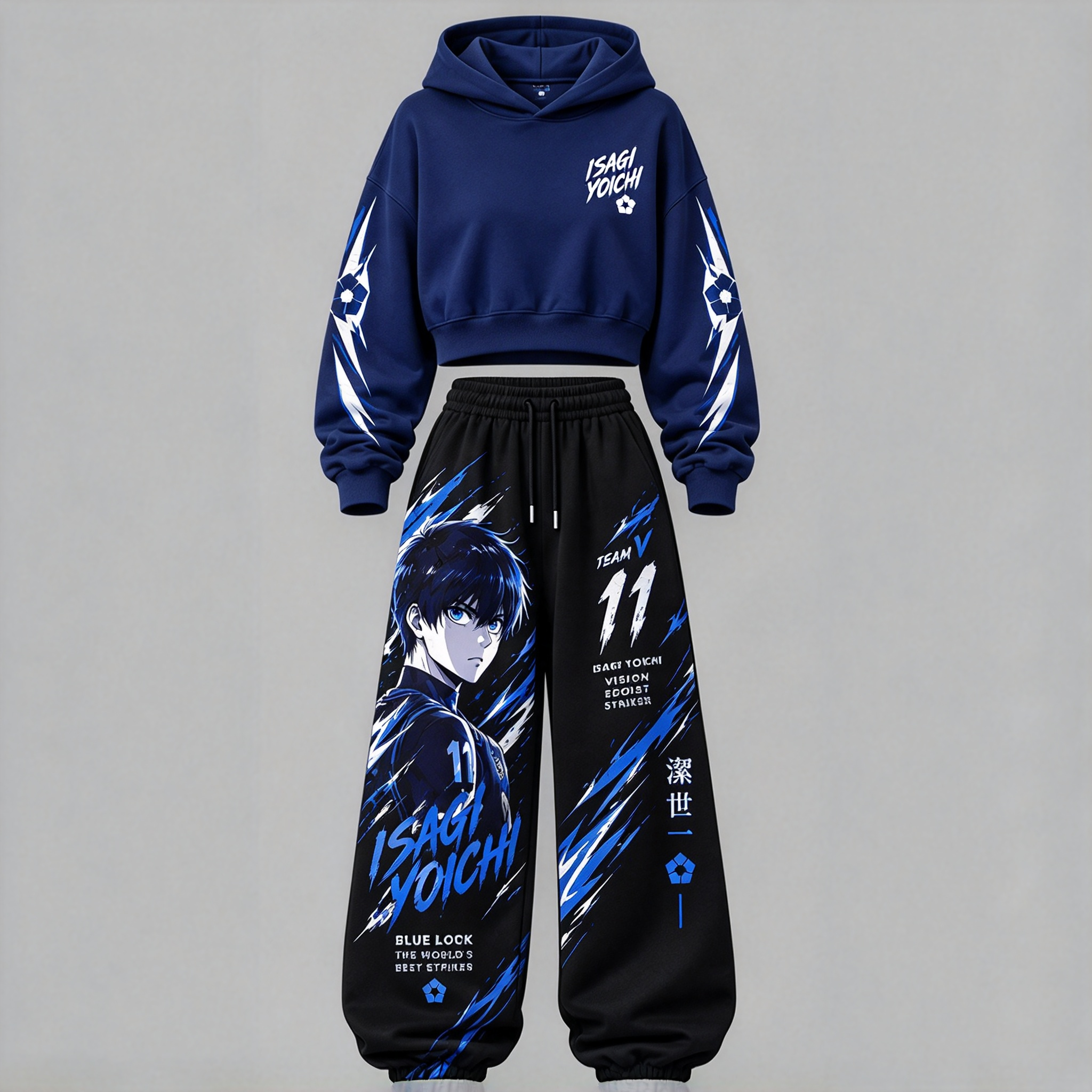 BLUE LOCK Women's Cropped Long Sleeve Hoodie & High Waist Jogger Pants 2 Piece Tracksuit Set