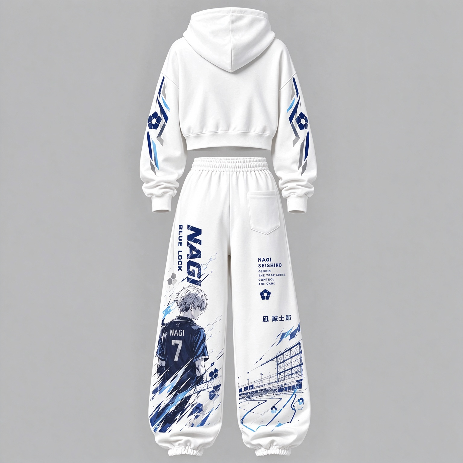 BLUE LOCK Women's Cropped Long Sleeve Hoodie & High Waist Jogger Pants 2 Piece Tracksuit Set