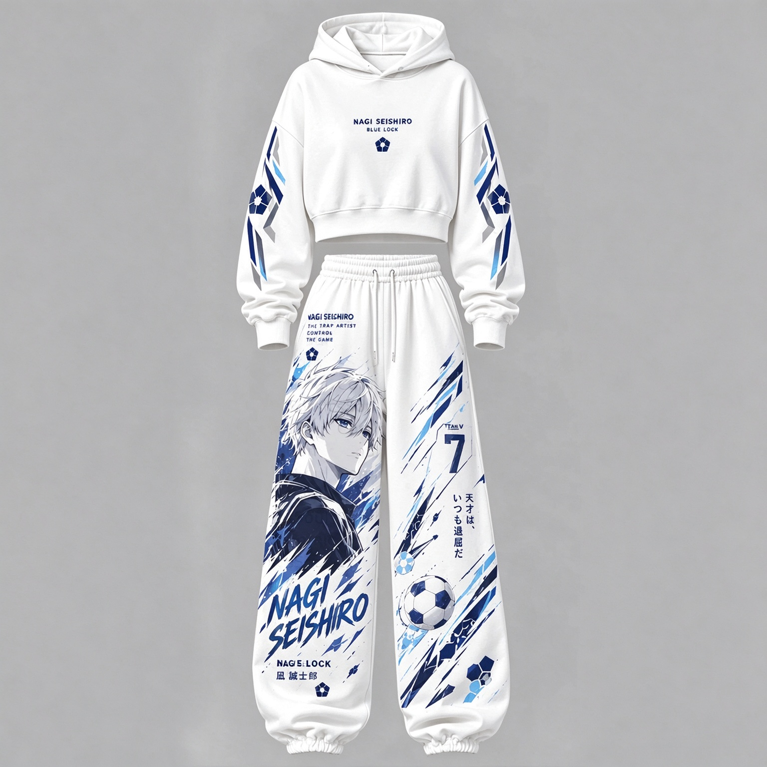 BLUE LOCK Women's Cropped Long Sleeve Hoodie & High Waist Jogger Pants 2 Piece Tracksuit Set