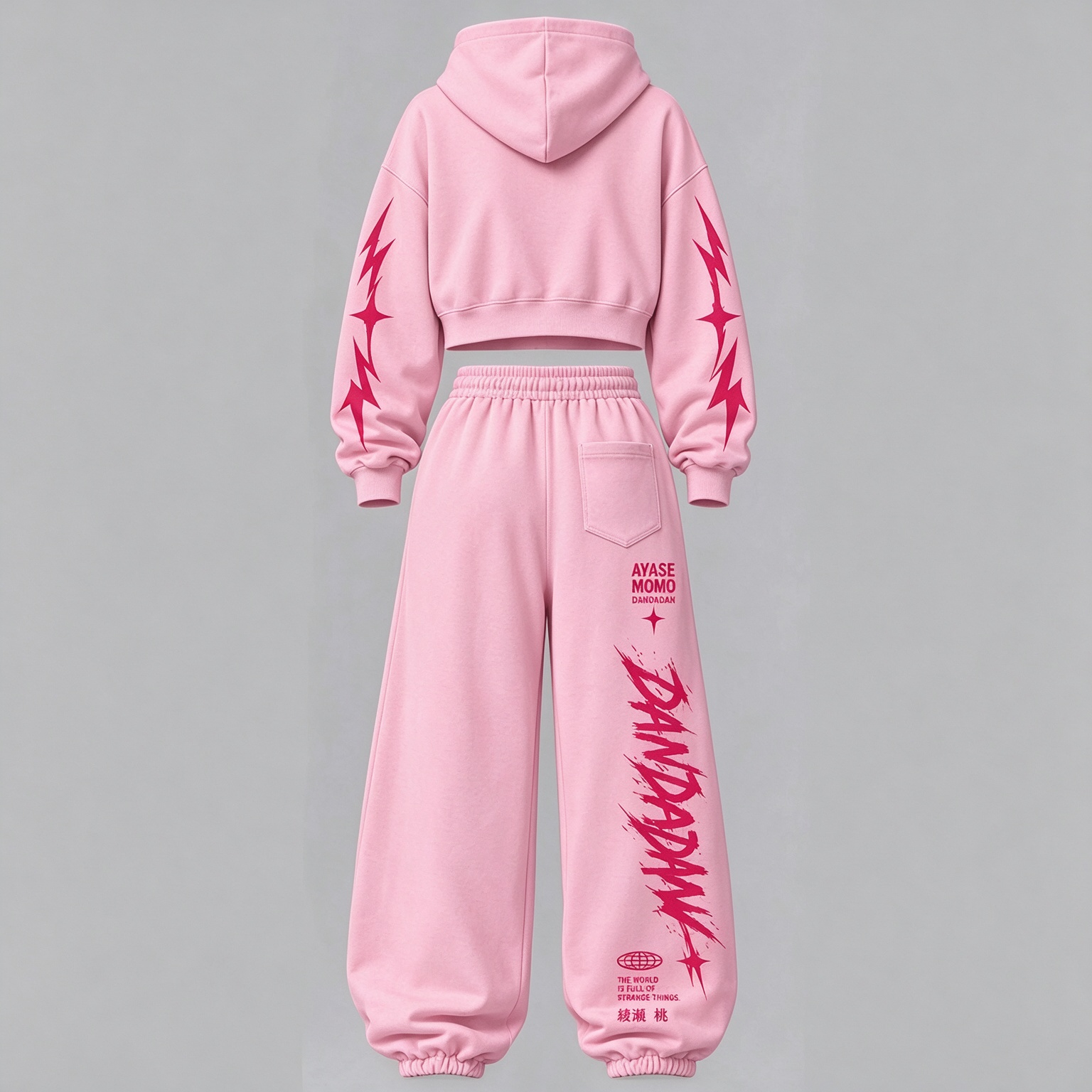 Dandadan Women's Cropped Long Sleeve Hoodie & High Waist Jogger Pants 2 Piece Tracksuit Set