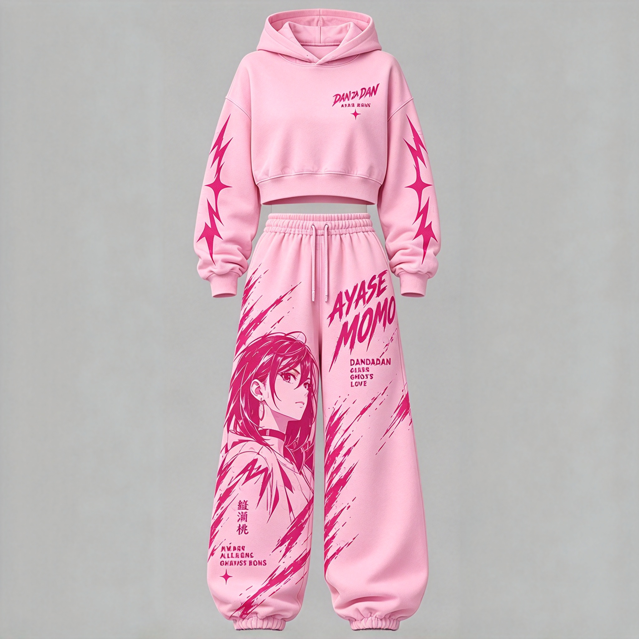 Dandadan Women's Cropped Long Sleeve Hoodie & High Waist Jogger Pants 2 Piece Tracksuit Set