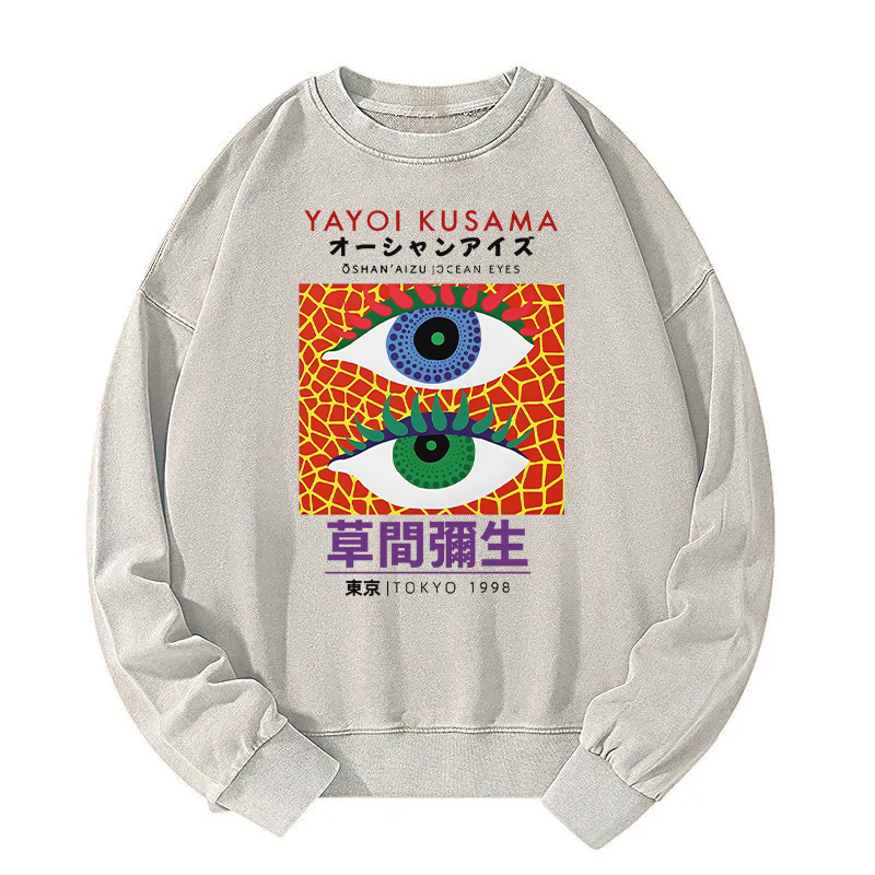 Animescollection Yayoi Kusama Eyes Vintage Washed Sweatshirt