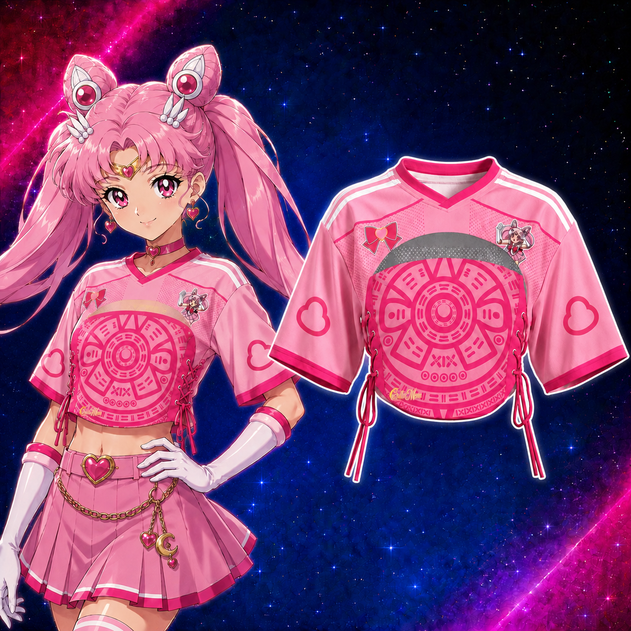 “Sailor Moon” Mesh Short-Sleeve Tube Top Set