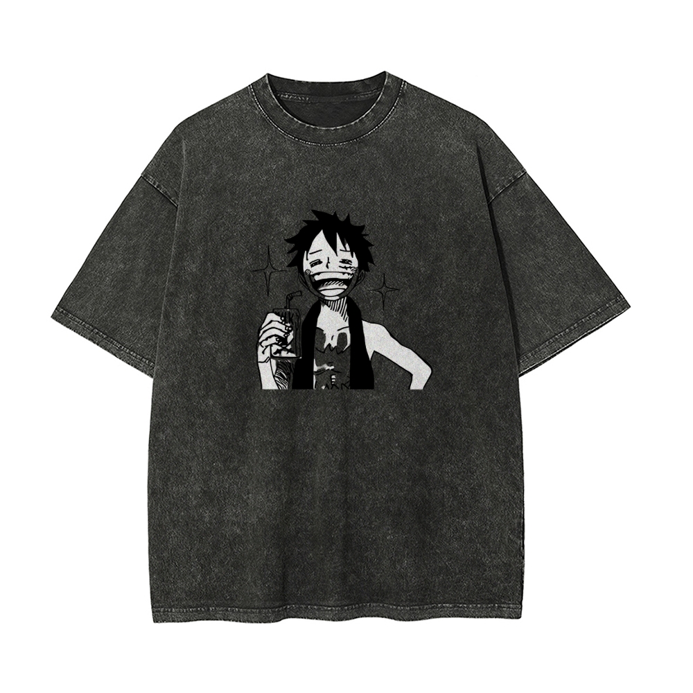 Luffy And Ice Drink Vintage Oversized T-Shirt