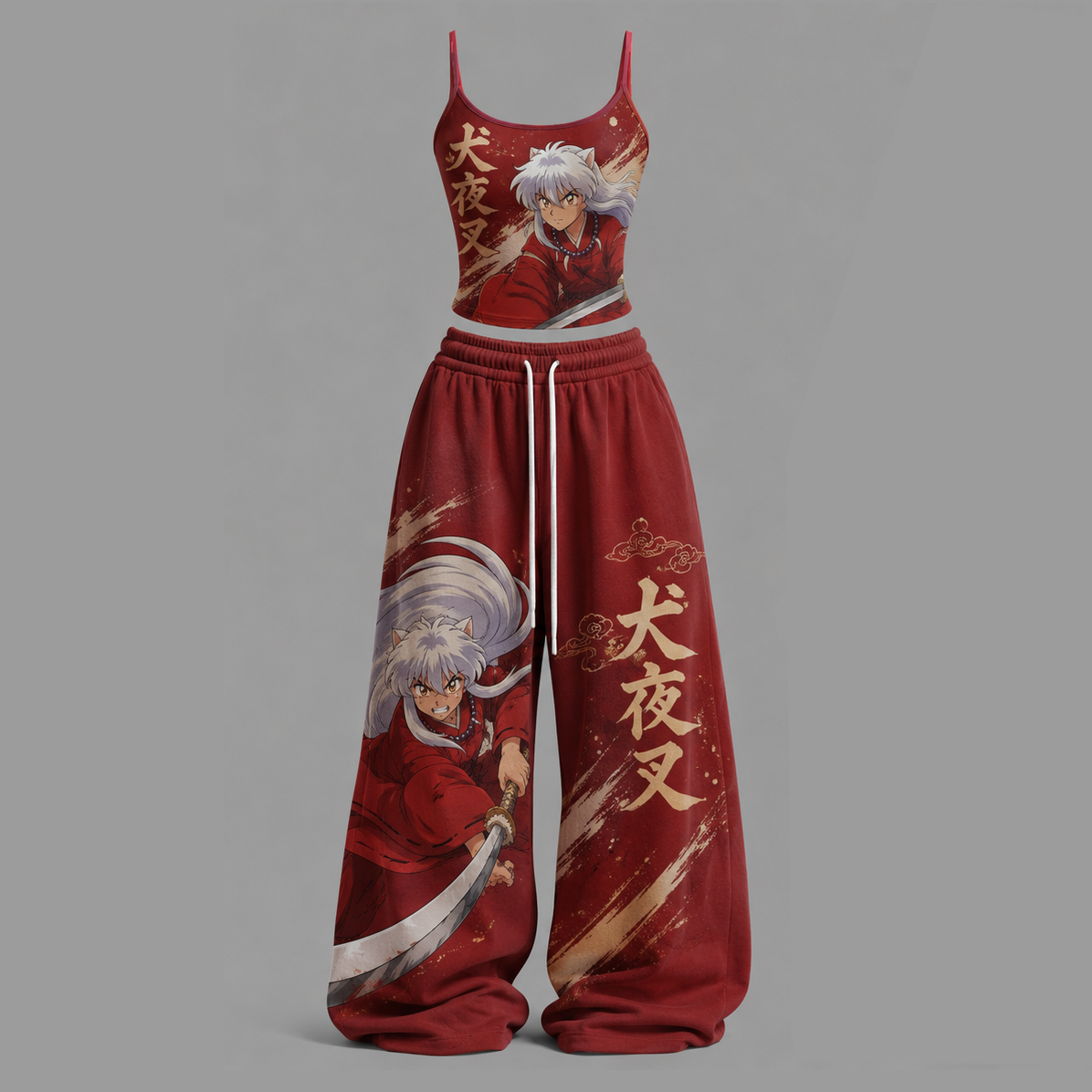 Animescollection Inuyasha Top & Elasticated Trousers Two-Piece Set