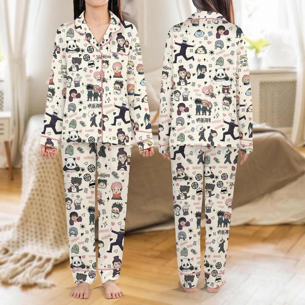 Jujutsu Kaisen Cute Chibi Print Pajama Set 