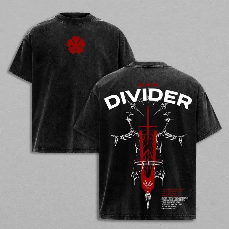 Black Clover "Sword of Destruction" themed retro washed T-shirt.