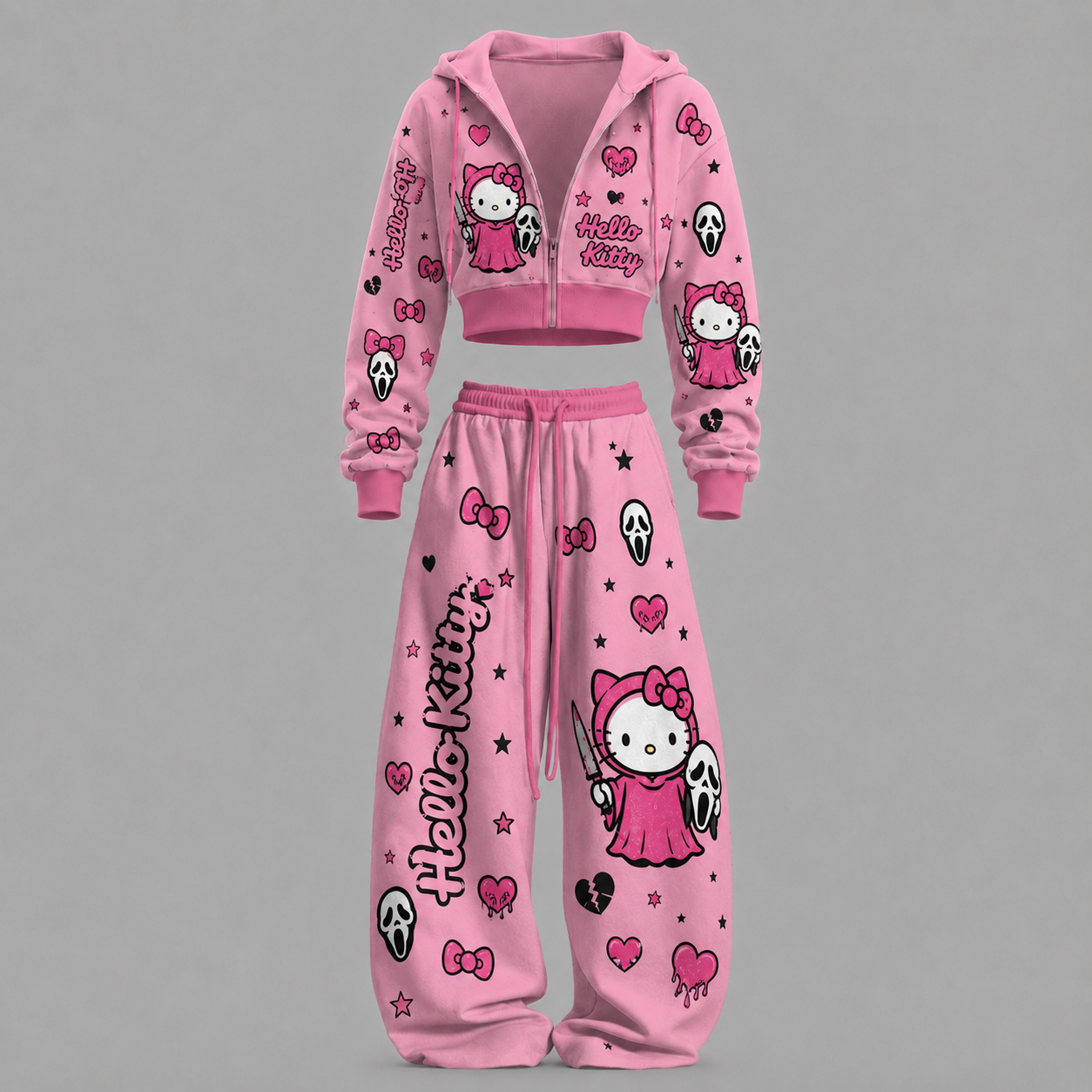 HelloKitty-Short zip-up sweatshirt set