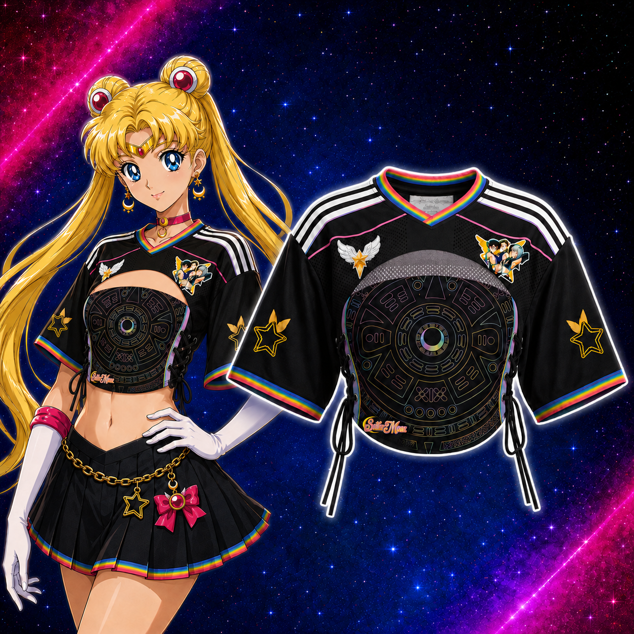“Sailor Moon” Mesh Short-Sleeve Tube Top Set