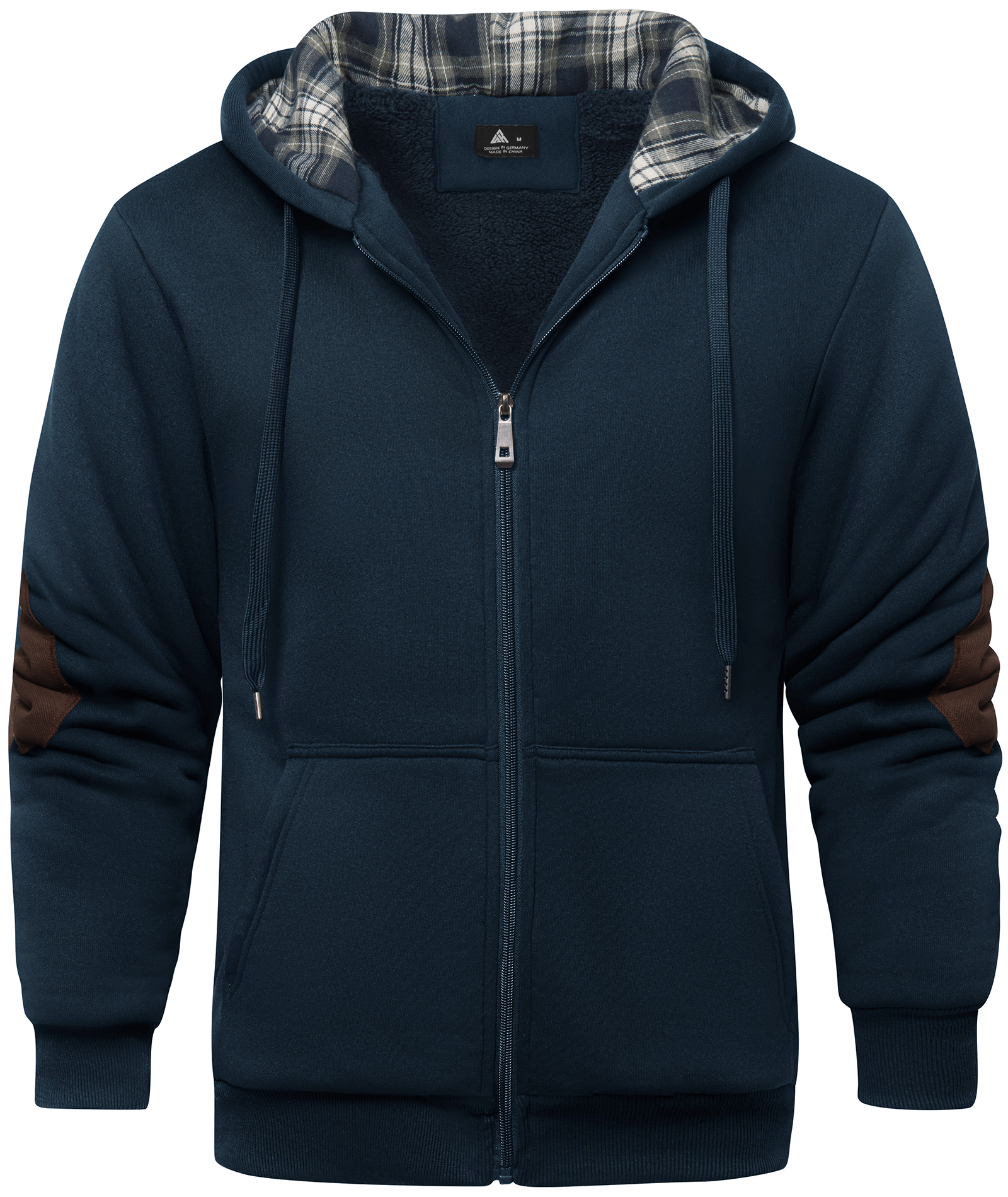 Men's Full Zipper Solid Color Fleece Hoodie-CUMFH04094