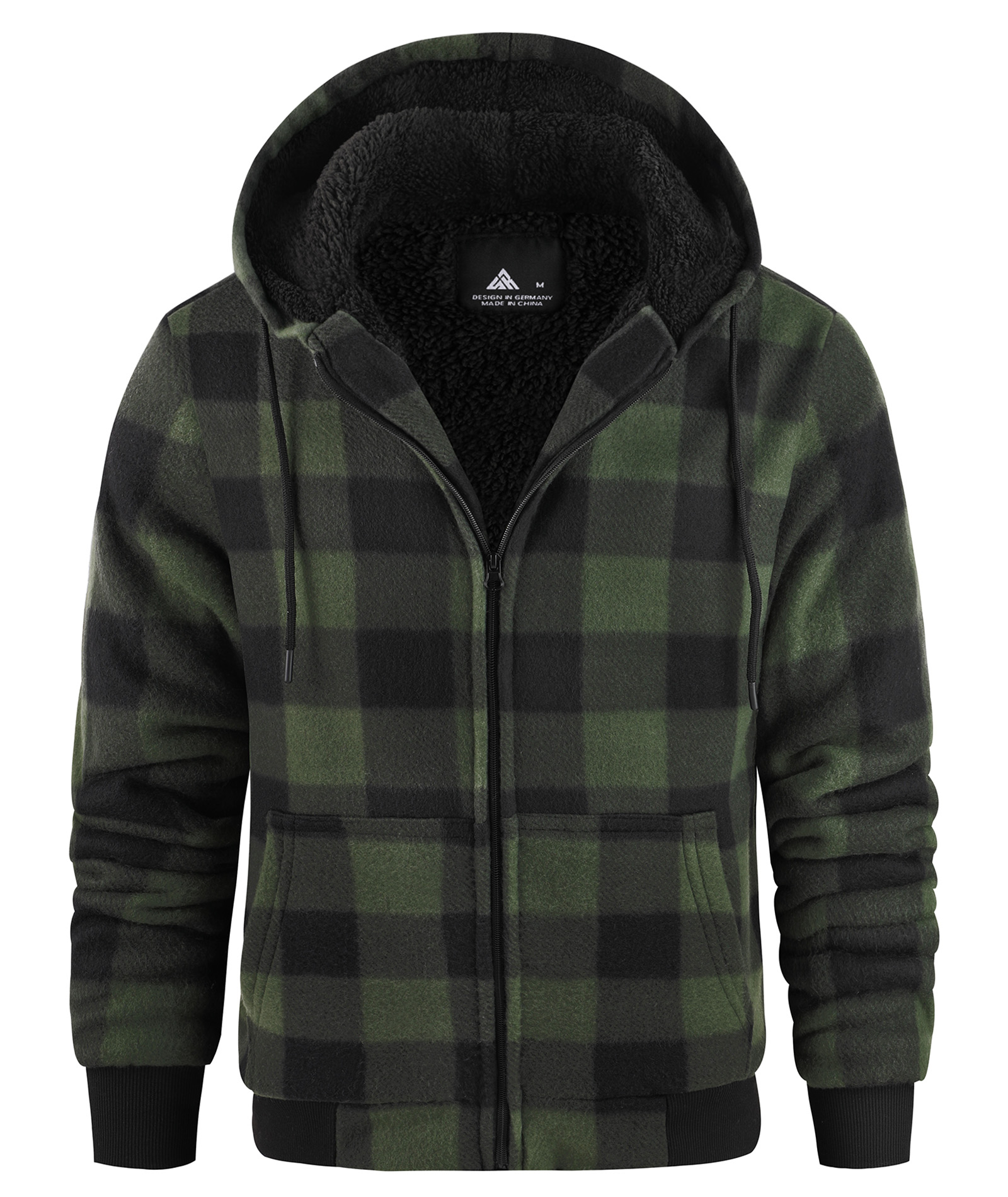 Men's Full Zipper Winter Casual Plaid Fleece Hoodie-AEMFH00569