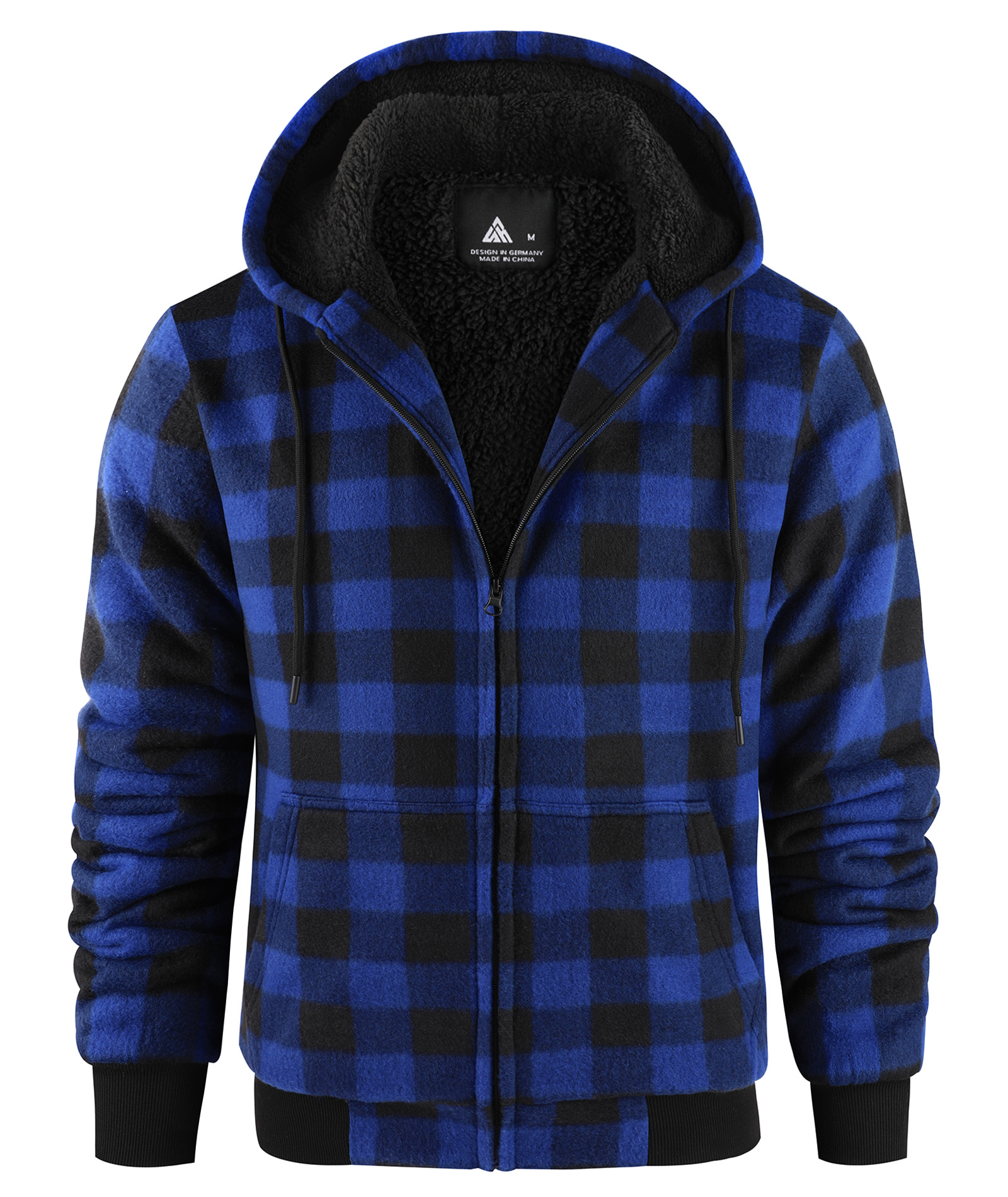 Men's Full Zipper Winter Casual Plaid Fleece Hoodie-AEMFH00569