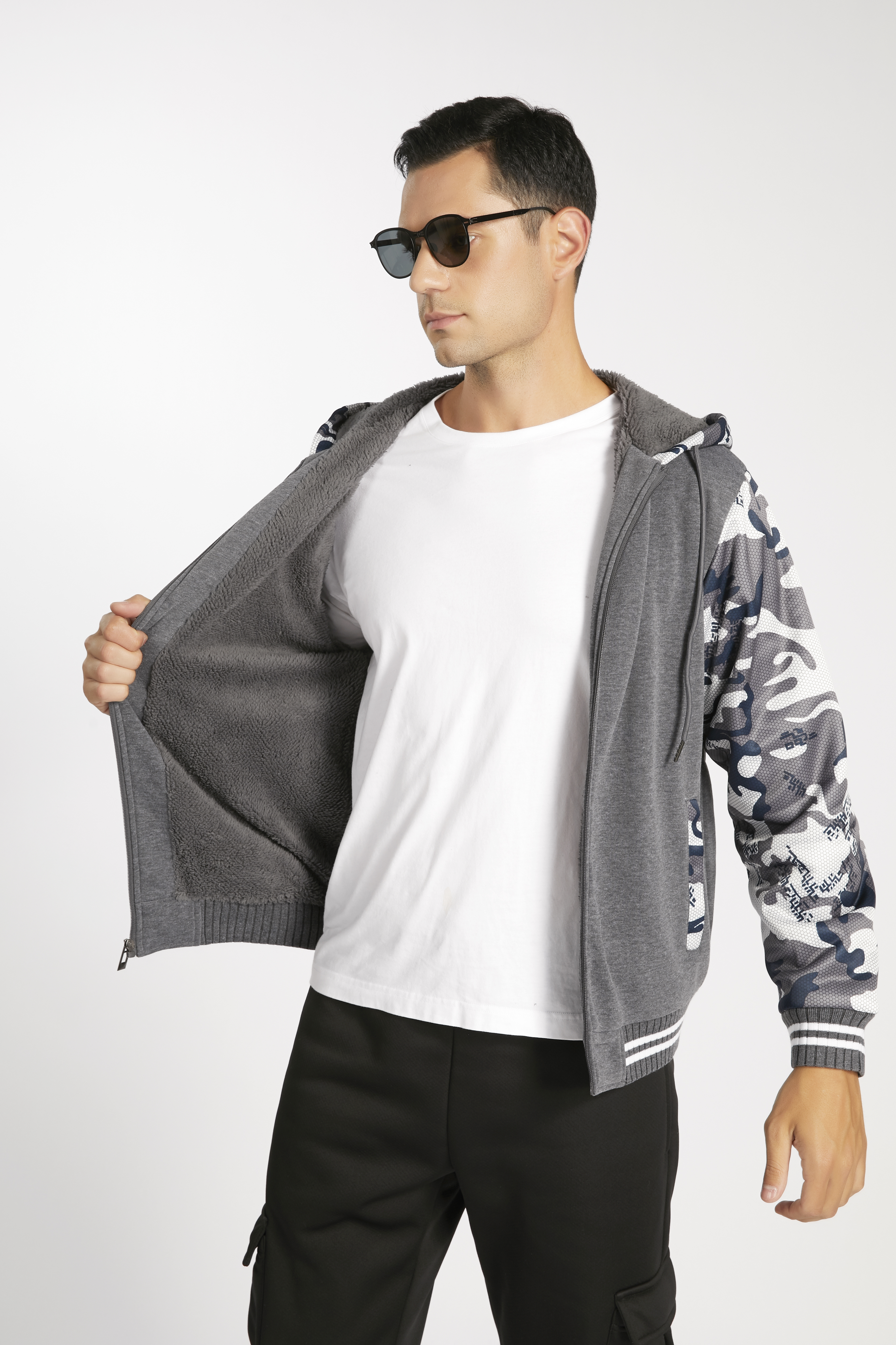 Men's Long Sleeve Full Zipper Fleece Hoodie-AHDX100025