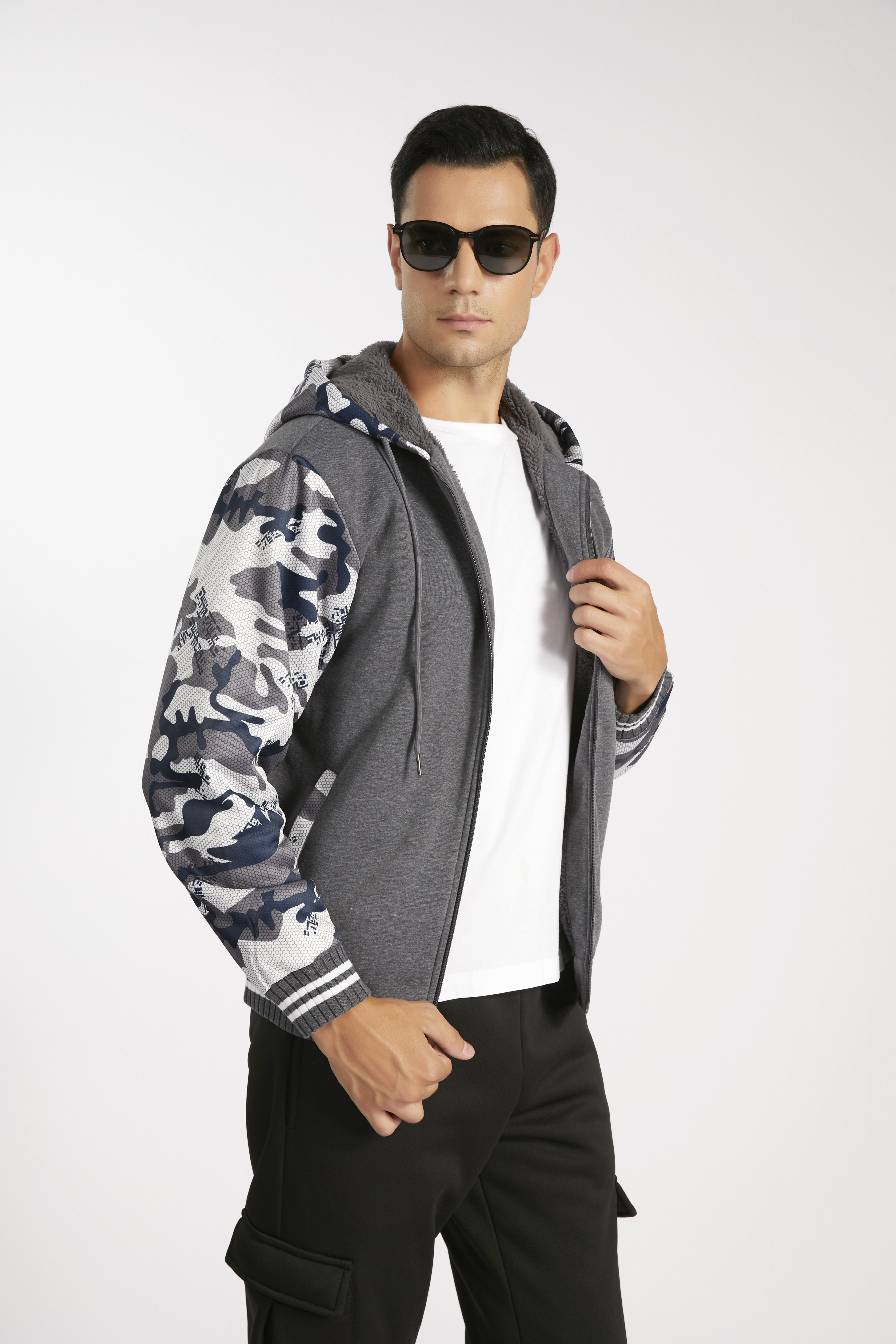 Men's Long Sleeve Full Zipper Fleece Hoodie-AHDX100025